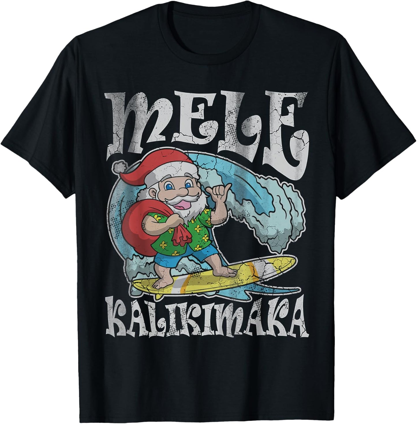 Mele Kalikimaka Christmas Santa Claus Hawaii Surfing Men T-Shirt - T-Shirt | Black