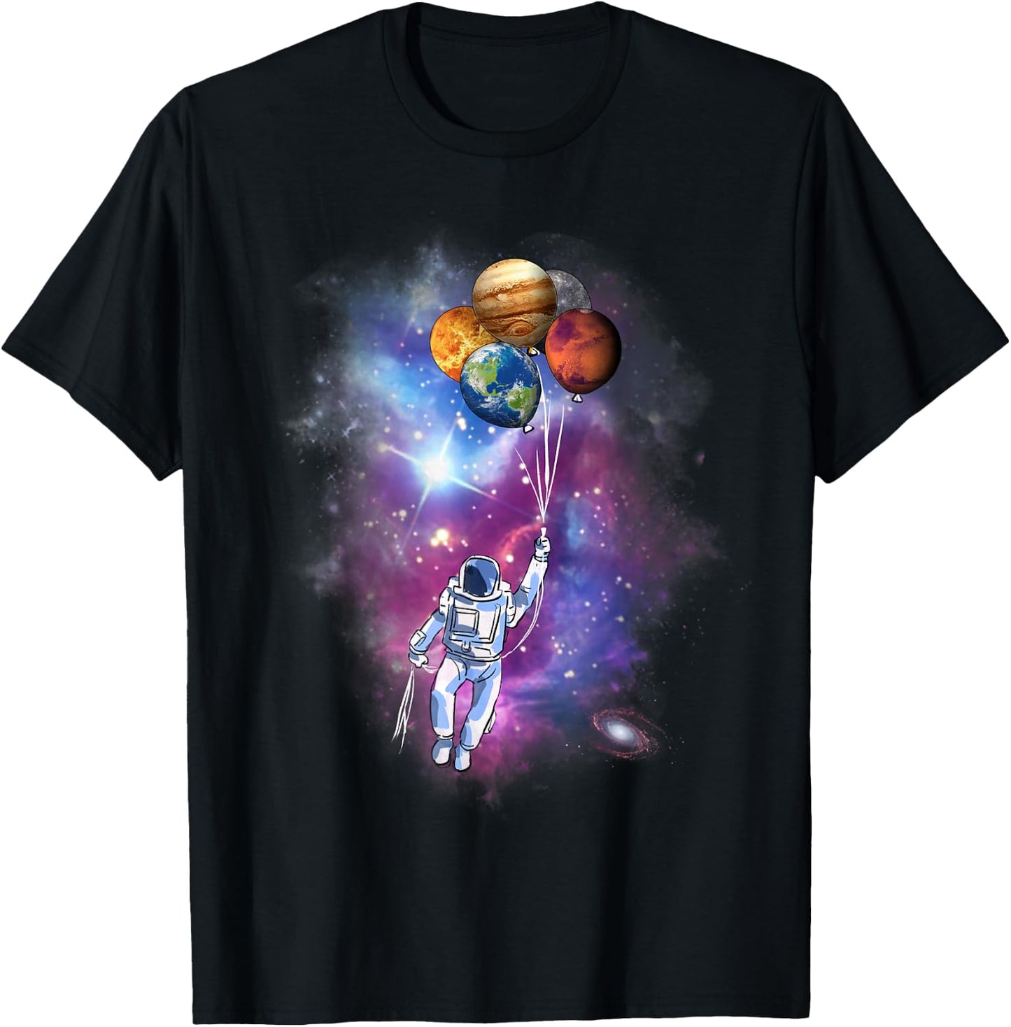 Spaceman Planet Balloon Galaxy Outer Space Astronaut T-Shirt - T-Shirt | Black