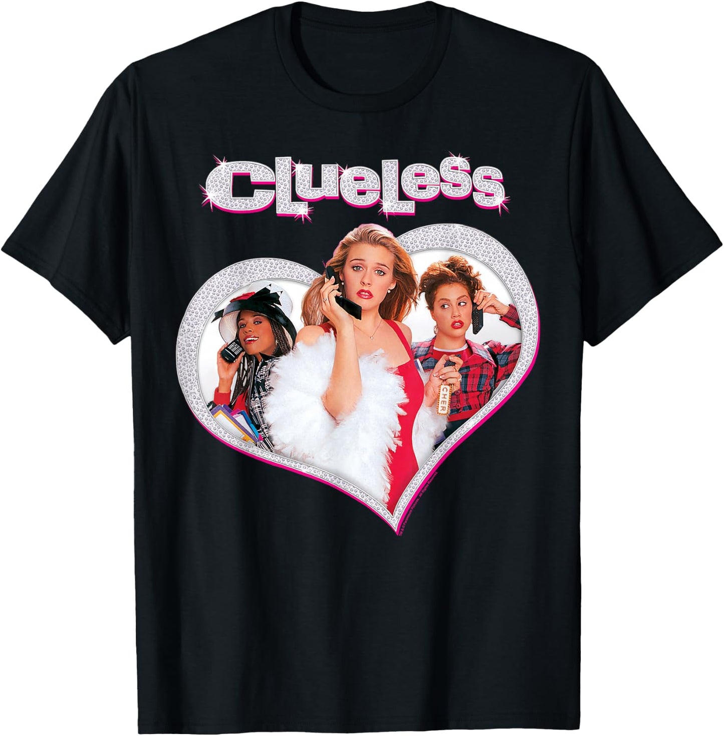 Clueless Cher Dionne Tai Sparkle Bedazzled Heart Cell Phone T-Shirt - T-Shirt | Black