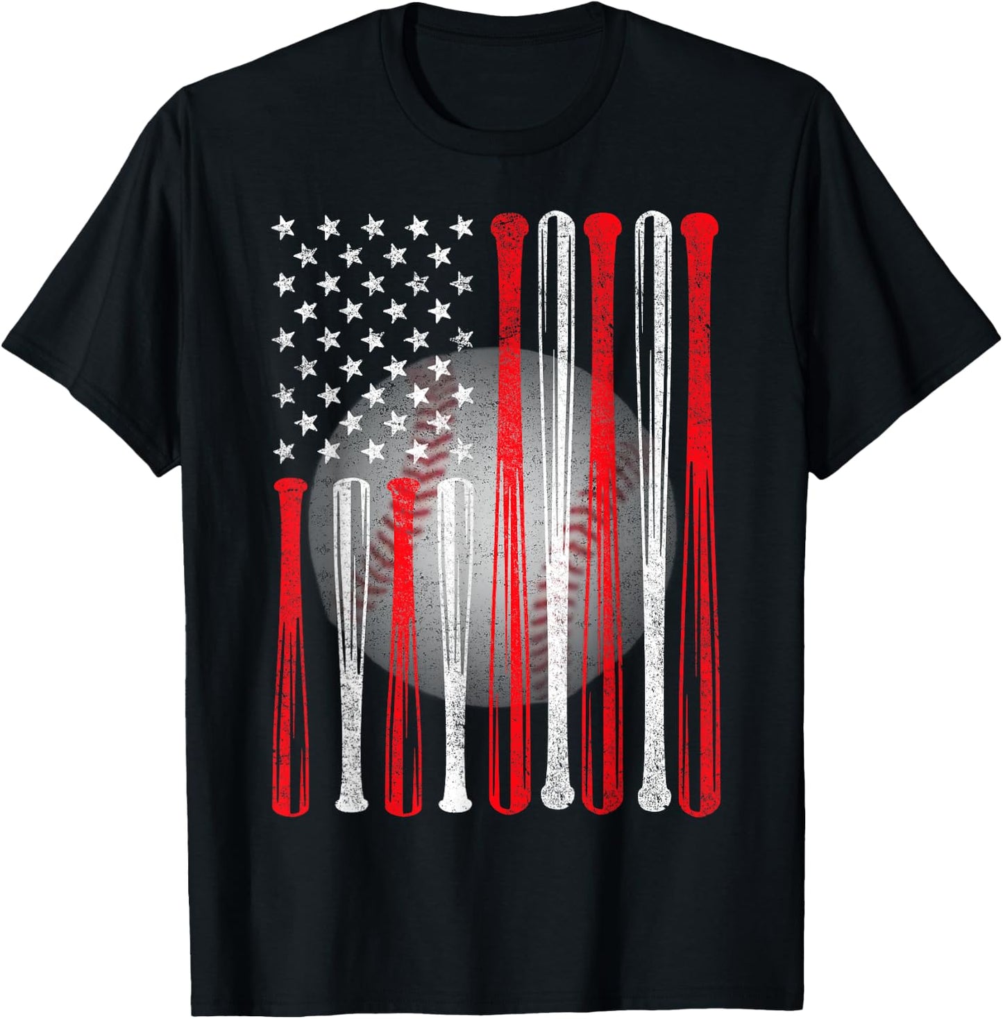 American Flag Vintage Baseball Flag , Dad, Mom T-Shirt - T-Shirt | Black