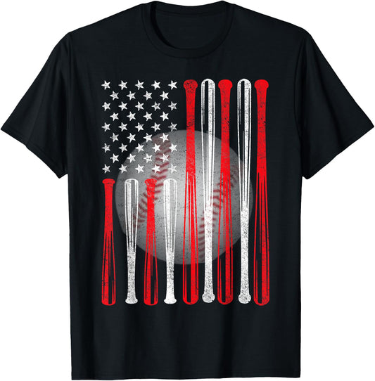 American Flag Vintage Baseball Flag , Dad, Mom T-Shirt - T-Shirt | Black