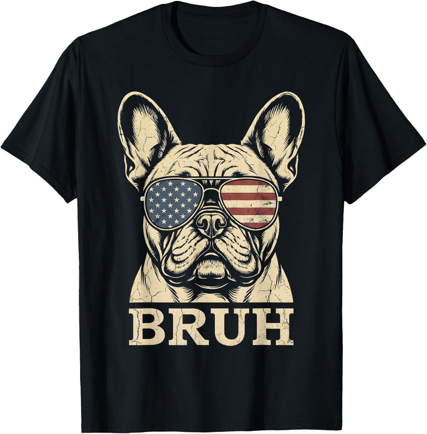 French Bulldog Sunglasses USA Flag Bruh Funny Dog Lovers T-Shirt - T-Shirt | Black