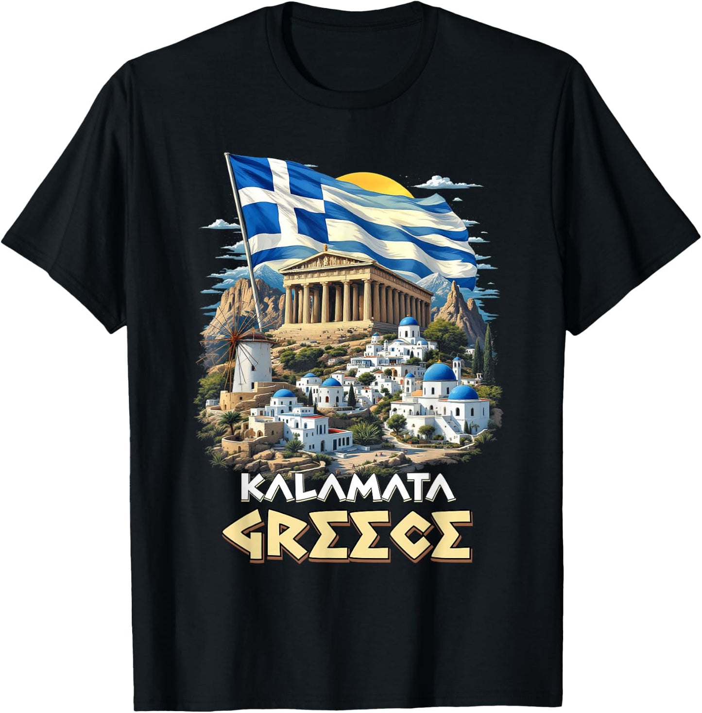 Kalamata Greece Flag Kalamata Souvenir Travel Vacation T-Shirt - T-Shirt | Black
