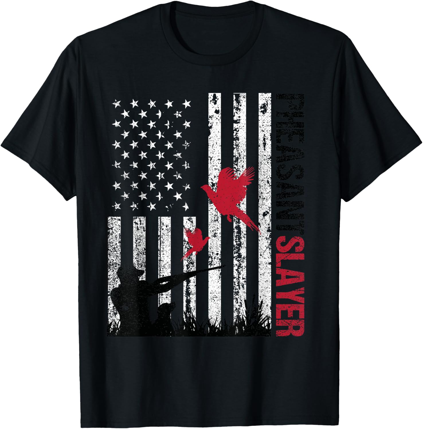 American Flag Pheasant Hunting Pheasant Slayer T-Shirt - T-Shirt | Black
