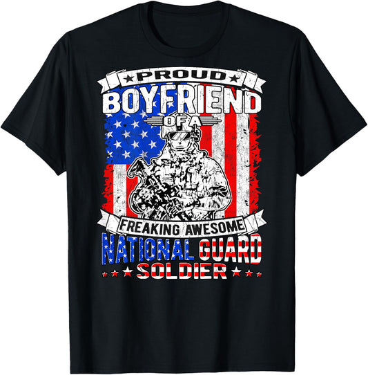 Proud Boyfriend of A National Guard Soldier Military Lover T-Shirt - T-Shirt | Black