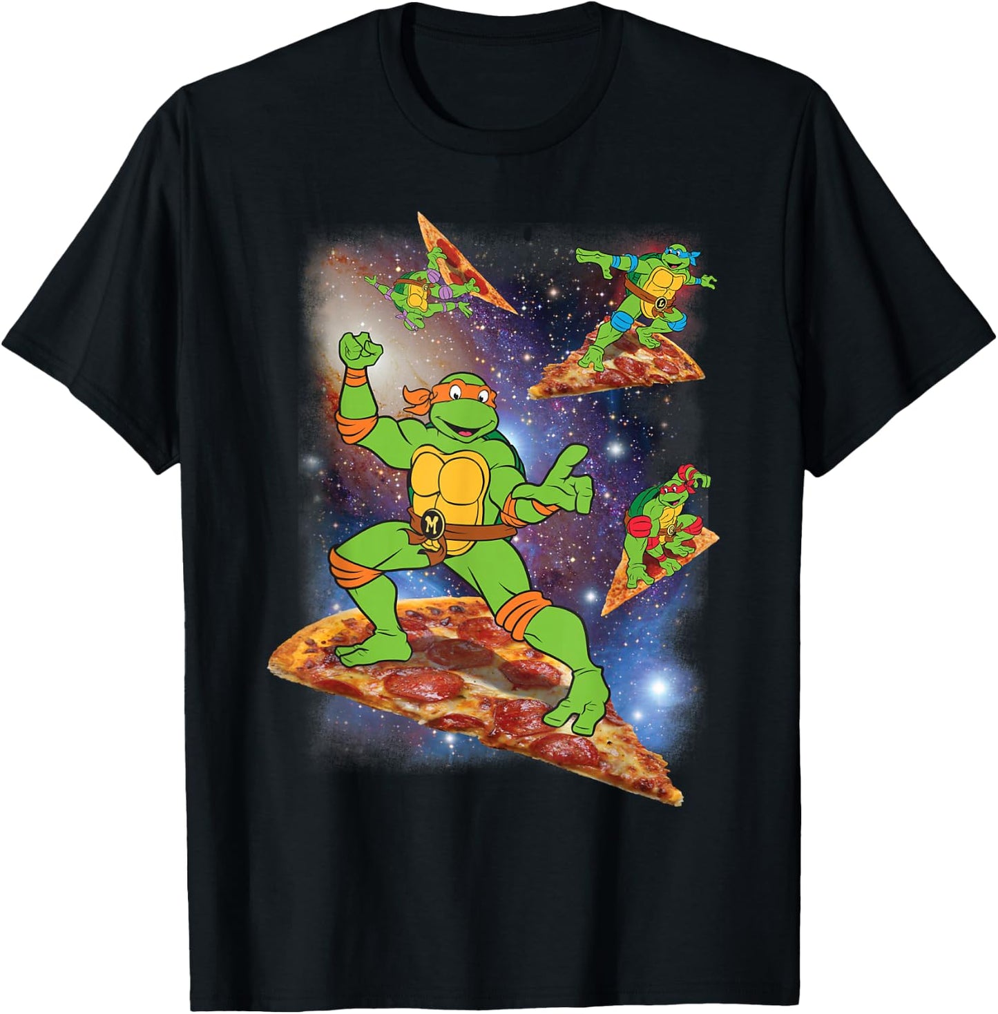 Teenage Mutant Ninja Turtles Cosmic Pizza Surfing T-Shirt - T-Shirt | Black