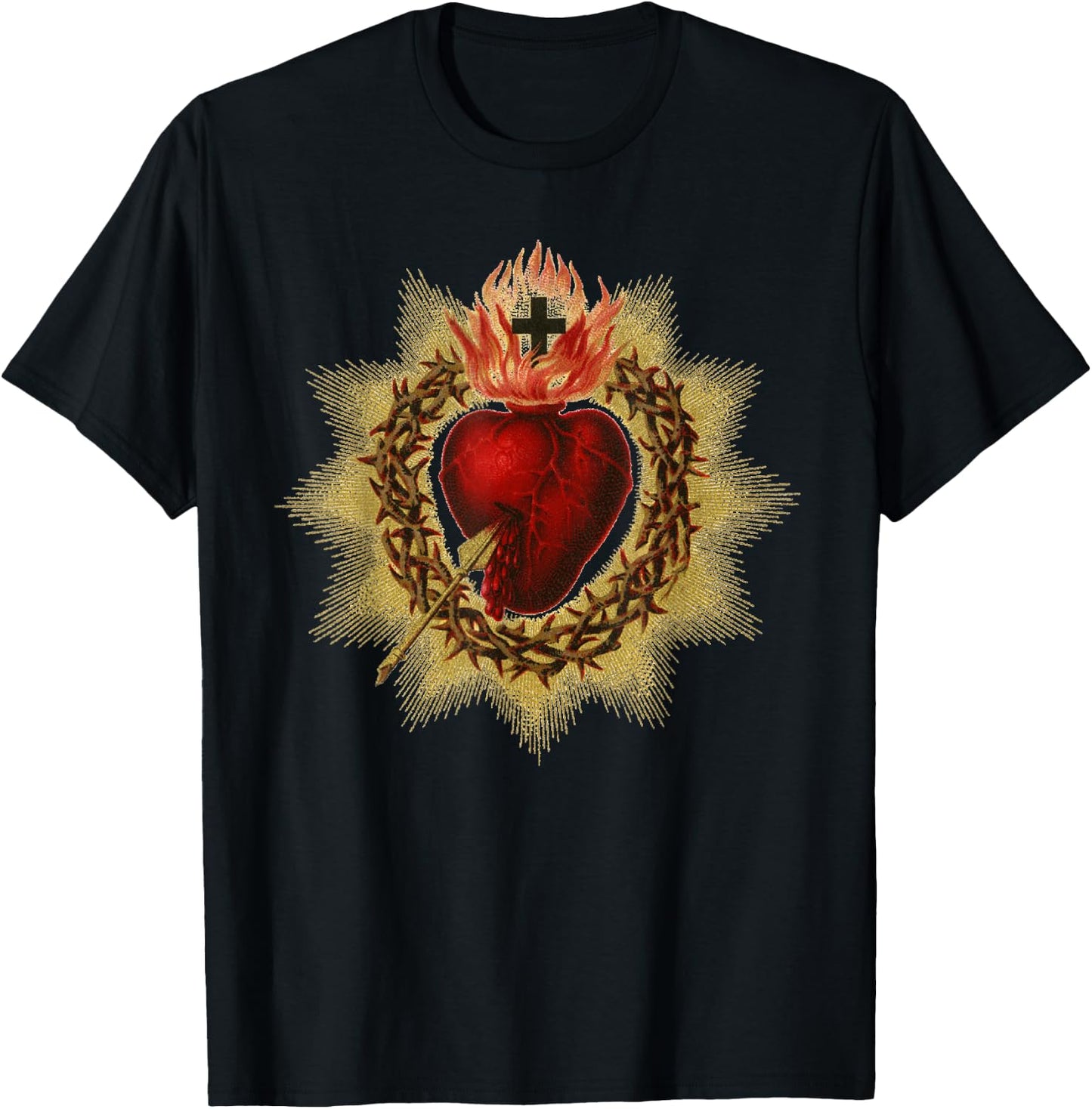 Catholic T Shirt - Sacred Heart in Crown of Thorns T-Shirt - T-Shirt | Black