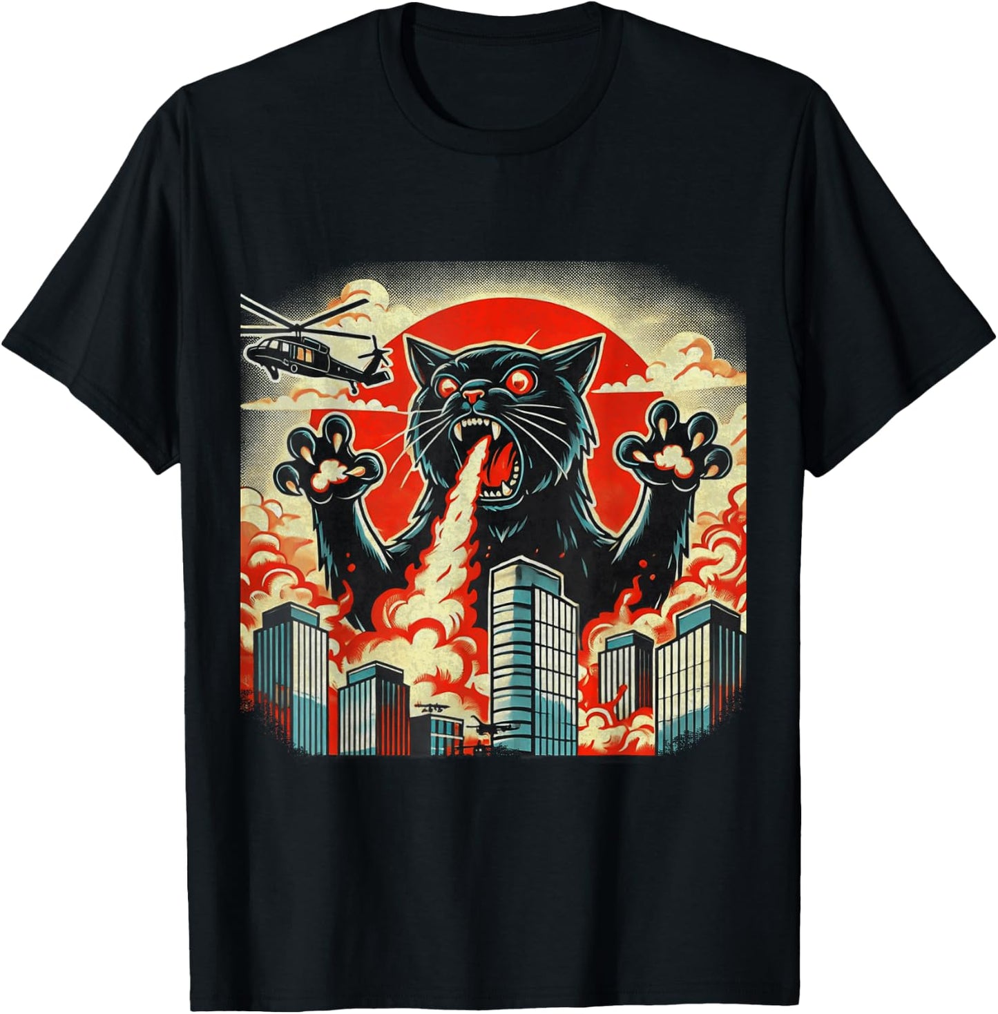 Catzilla Cat Japanese Art Funny Cat Gifts Women Kids T-Shirt - T-Shirt | Black