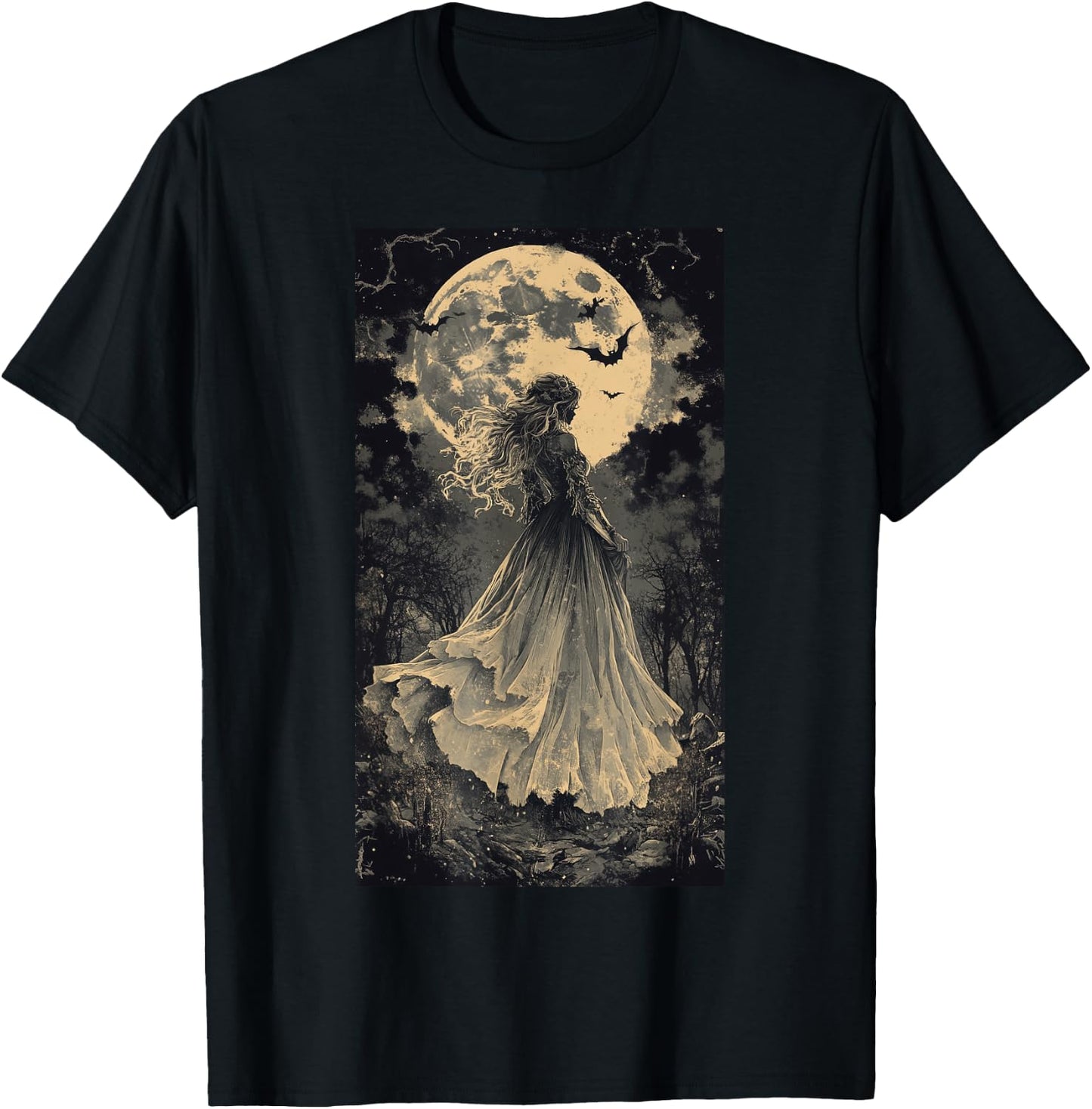 Beautiful Witch Gothic Fantasy Vampire Moonlight T-Shirt - T-Shirt | Black