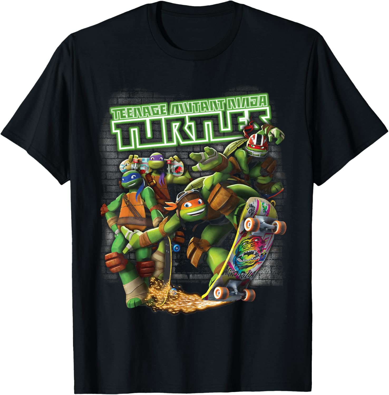 TMNT Ninjas Neon Skateboarding T-Shirt - T-Shirt | Black