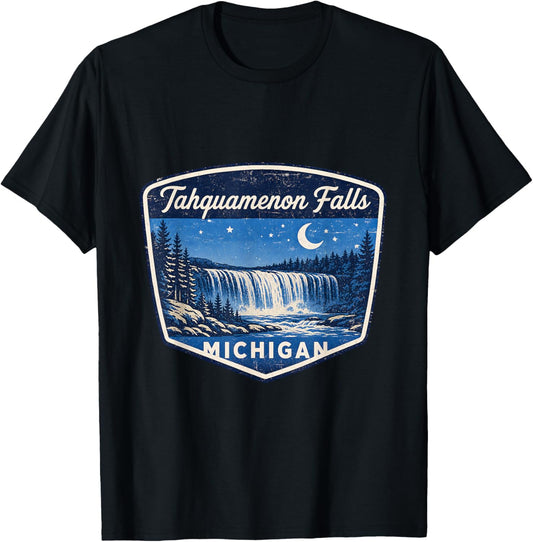 Tahquamenon Falls Michigan Waterfall Nature Outdoor Travel T-Shirt - T-Shirt | Black