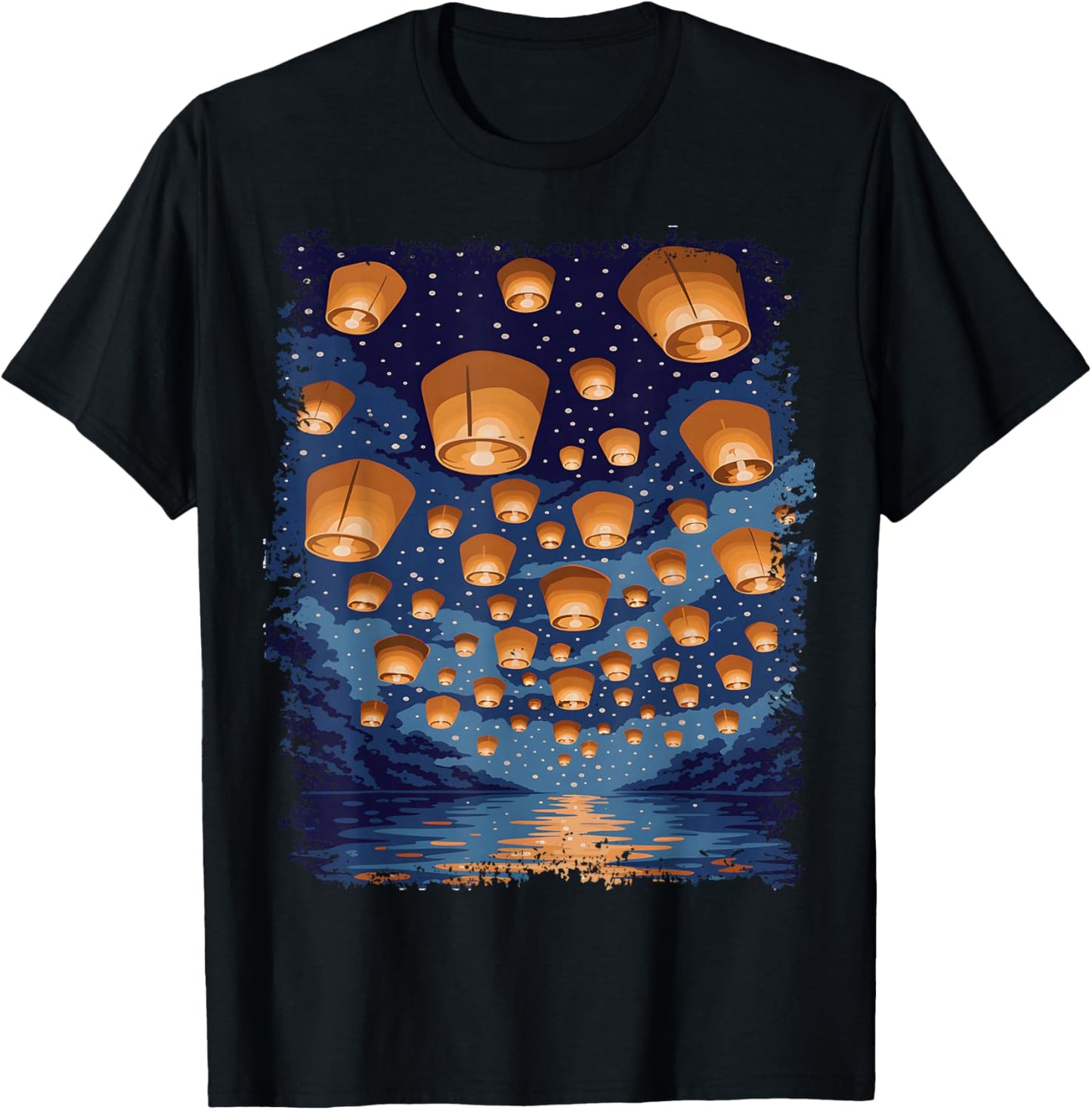 Floating Lantern Sky Festival Art T-Shirt - T-Shirt | Black
