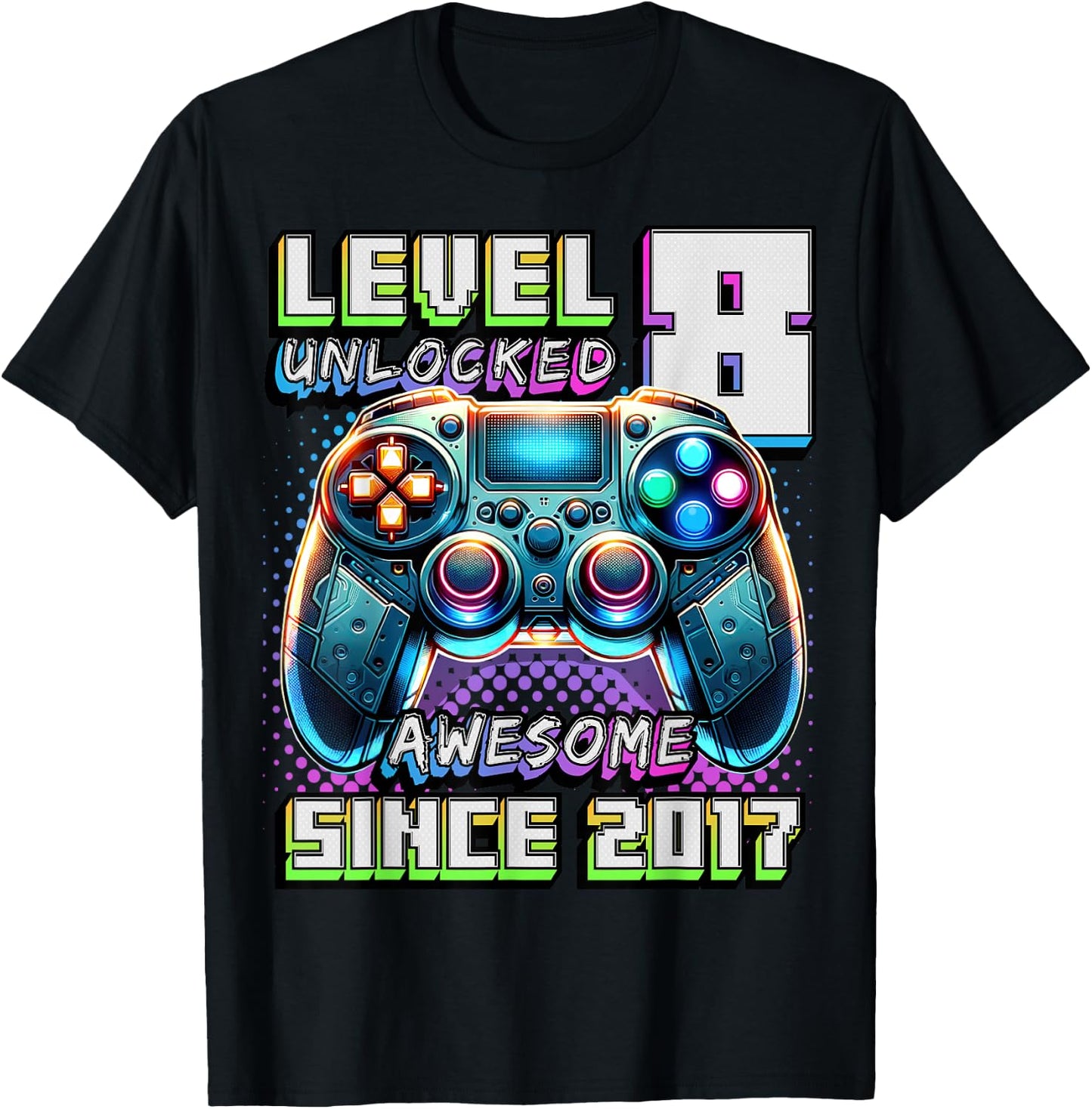 8th Birthday Boy Level 8 Gamer 8 Year Video Game Party T-Shirt - T-Shirt | Black