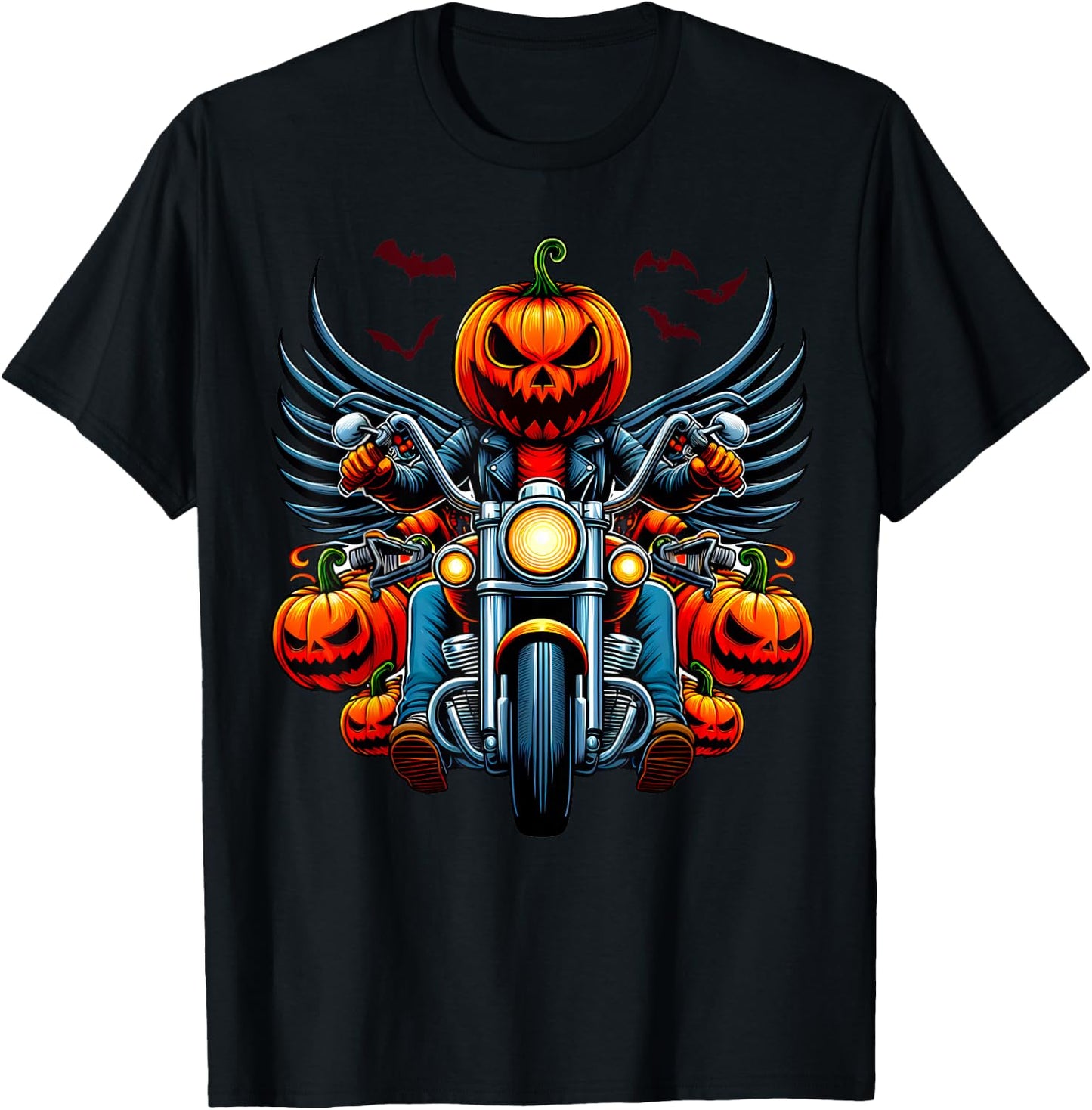 Pumpkin Rider Jack-o'-lantern Motorcycle Biker Halloween T-Shirt - T-Shirt | Black