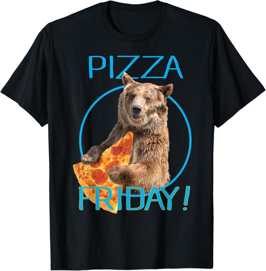 Pizza Friday Bear Humorous T-Shirt - T-Shirt | Black