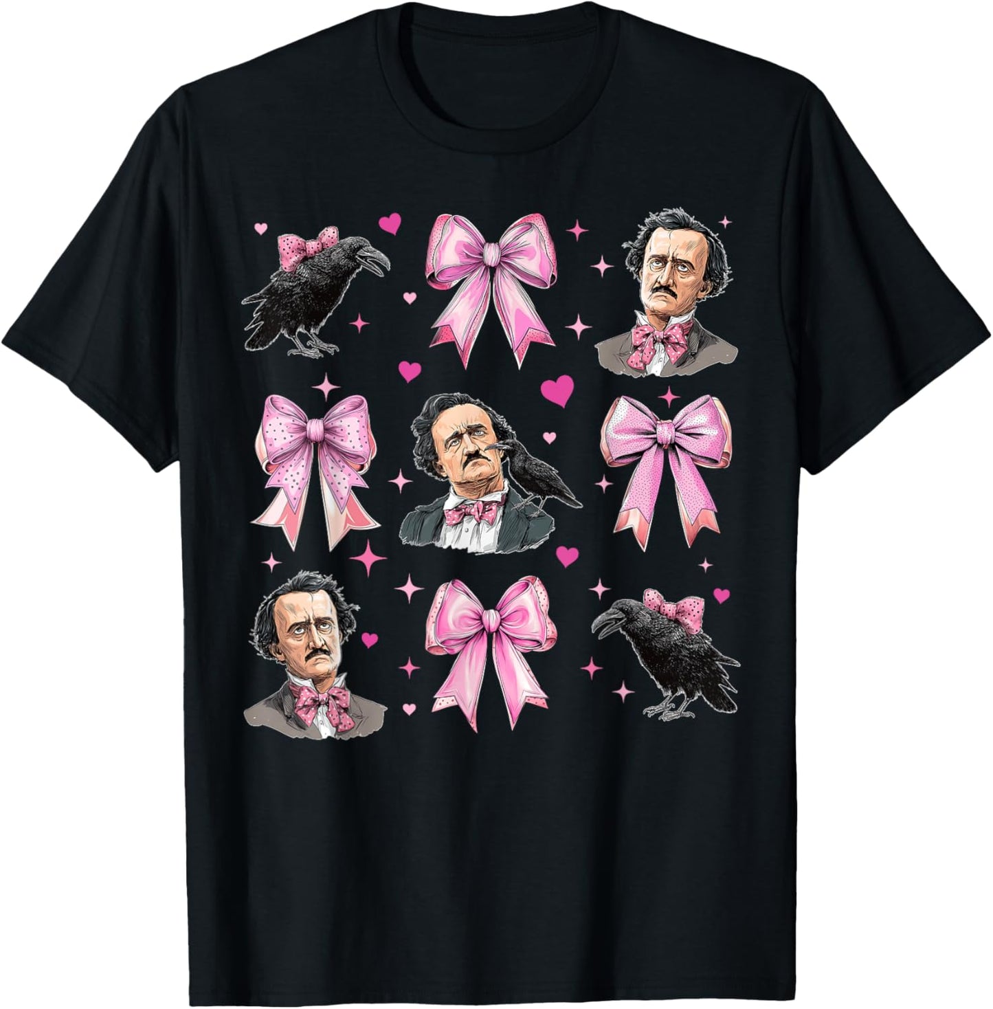 Edgar Allan Poe Literature Girl Coquette Bow Pink Mom T-Shirt - T-Shirt | Black
