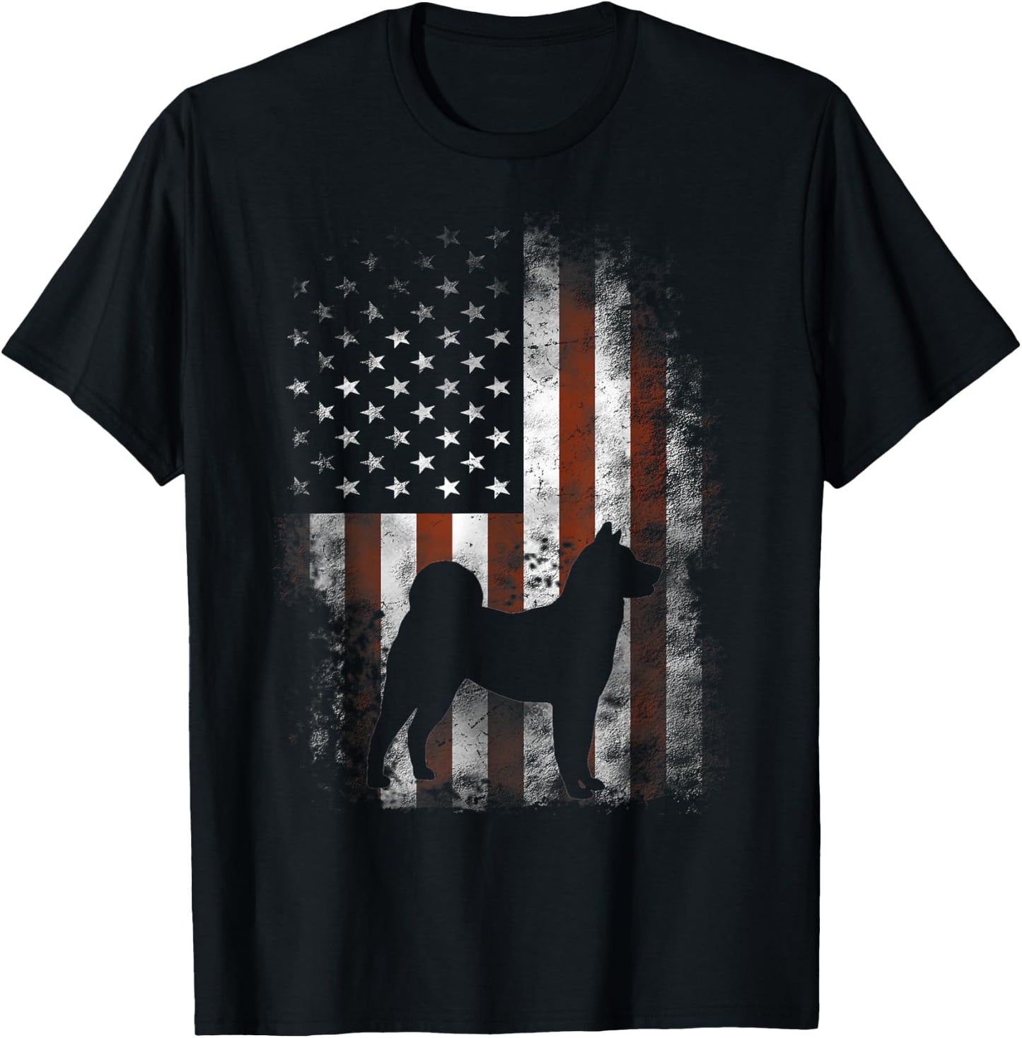 Akita Inu American Flag Patriotic 4th Of July T-Shirt - T-Shirt | Black
