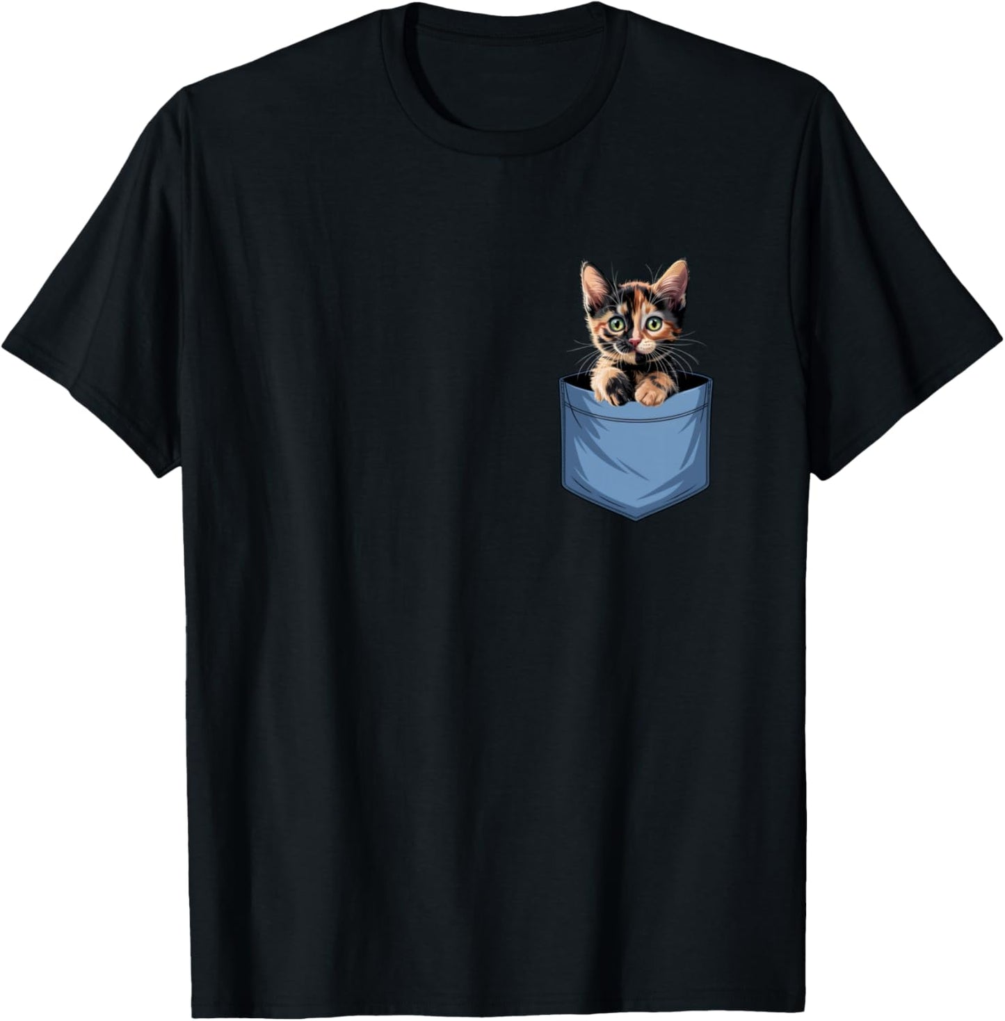 Cute Pocket Tortoiseshell Cat Lover Cat Mom T-Shirt - T-Shirt | Black