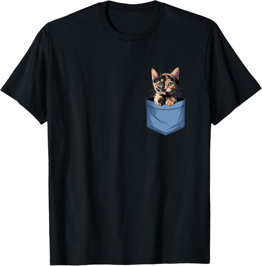 Cute Pocket Tortoiseshell Cat Lover Cat Mom T-Shirt - T-Shirt | Black