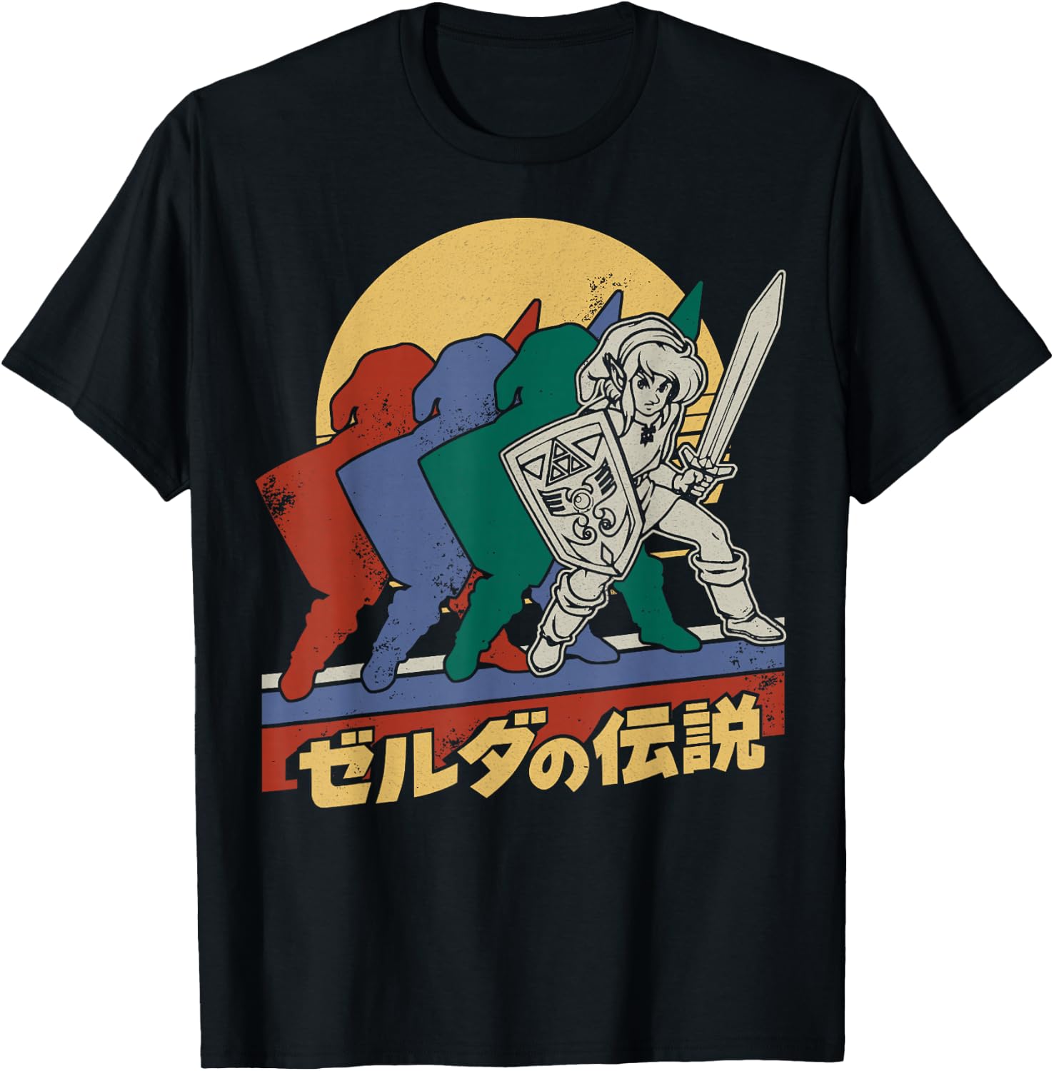 The Legend Of Zelda Retro Link Kanji Portrait - Black, Adult, Male, Short Sleeve, , Legend Of Zelda, S T-Shirt - T-Shirt | Black