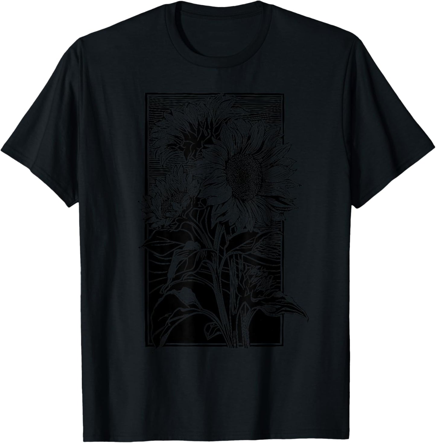 Sunflower Botanical Vintage Wildflower Floral T-Shirt - T-Shirt | Black