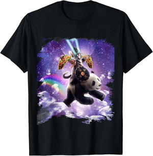 Lazer Warrior Space Cat Riding Panda With Taco T-Shirt - T-Shirt | Black