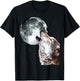 Howling Wolf At The Full Moon Men Women Wolf Lover T-Shirt - T-Shirt | Black