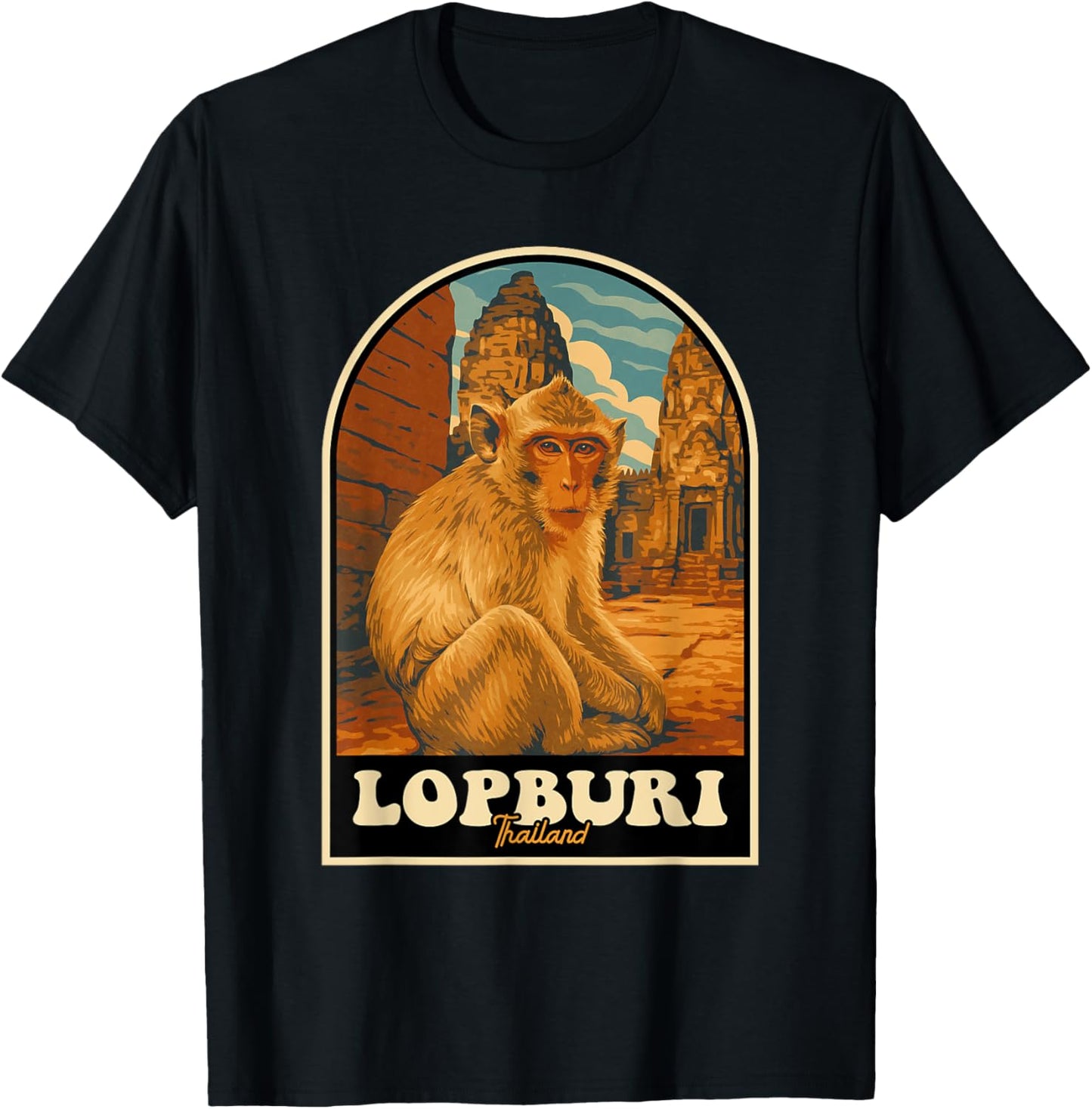 Lopburi Thailand Monkey Temple Vintage Travel Souvenir T-Shirt - T-Shirt | Black