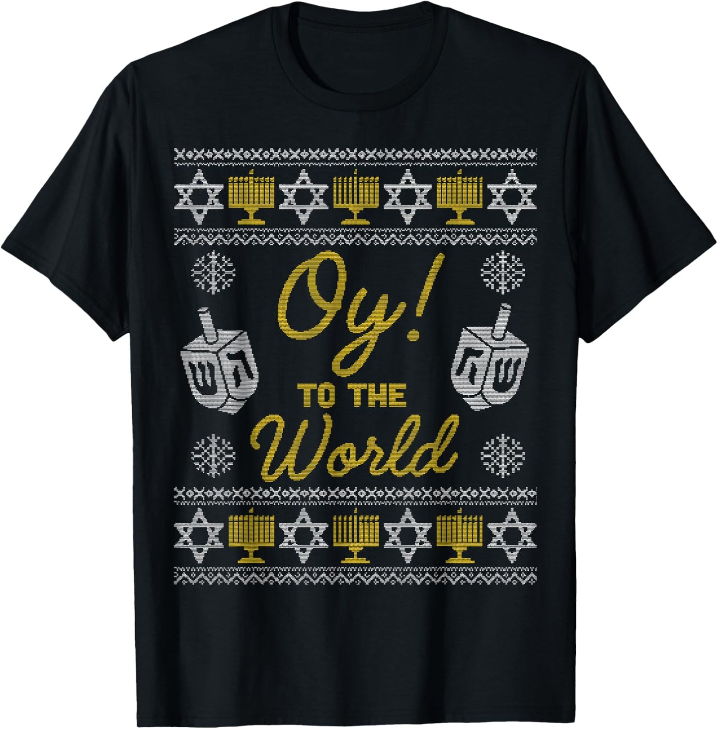 Oy to the World Shirt, Funny Hanukkah Sweater Style Gift T-Shirt - T-Shirt | Black