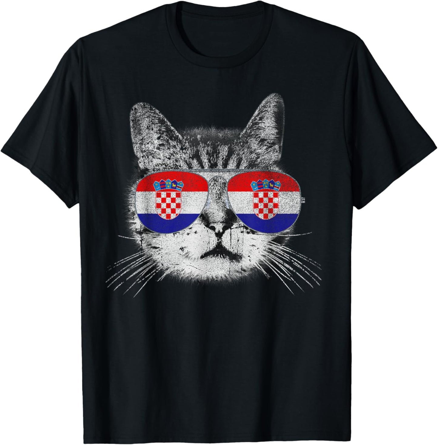 Croatian Croatia - Flag Cat Vintage Men Women Graphic Cool T-Shirt - T-Shirt | Black