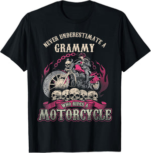 Grammy Biker Chick Gift Never Underestimate Motorcycle T-Shirt - T-Shirt | Black