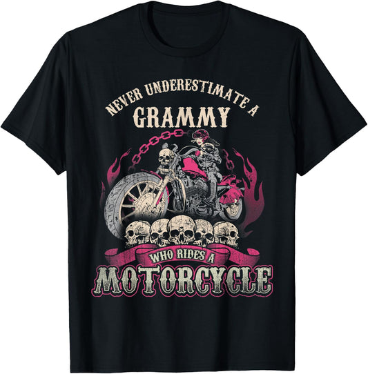 Grammy Biker Chick Gift Never Underestimate Motorcycle T-Shirt - T-Shirt | Black