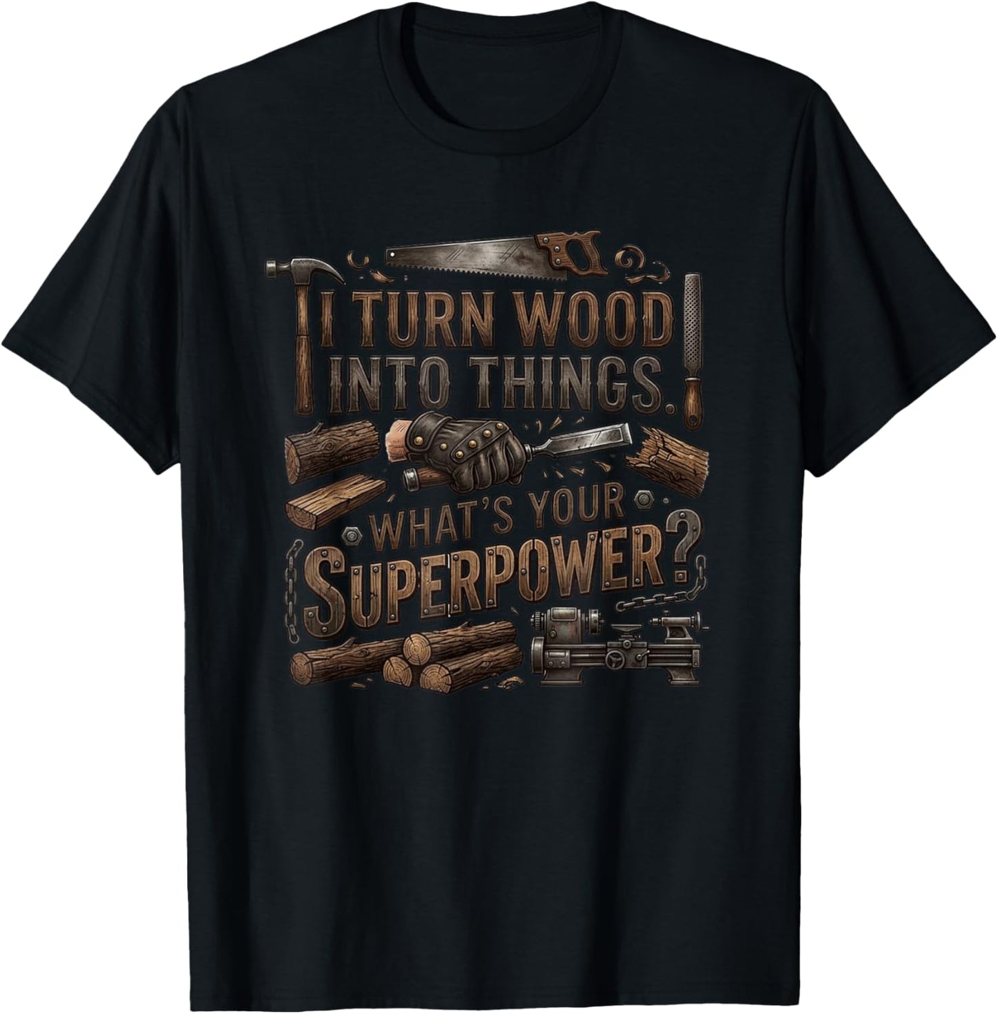 I Turn Wood Into Things What’s Your Superpower Carpenter T-Shirt - T-Shirt | Black