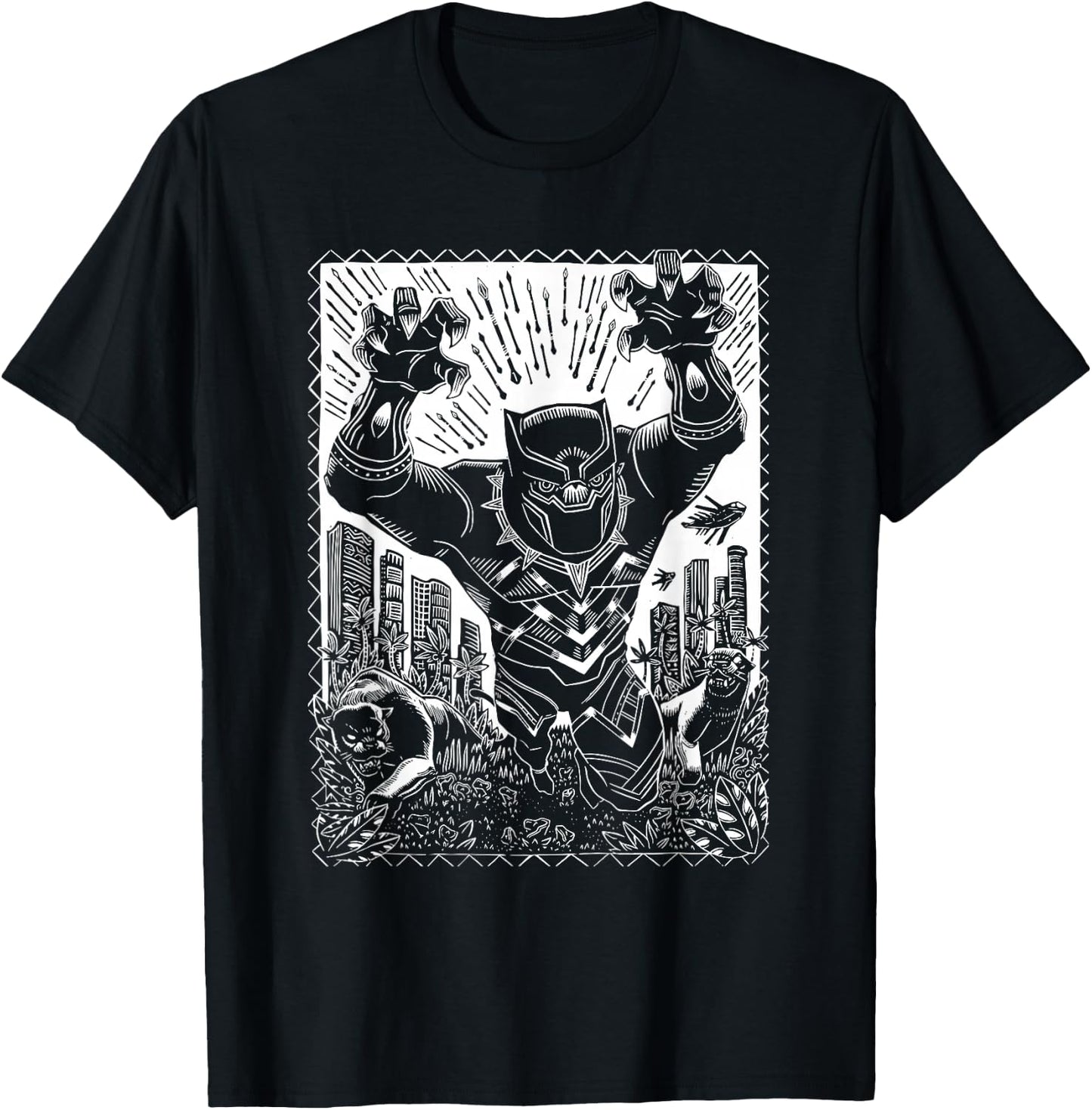 Marvel Black Panther Linocut Black T-Shirt - T-Shirt | Black