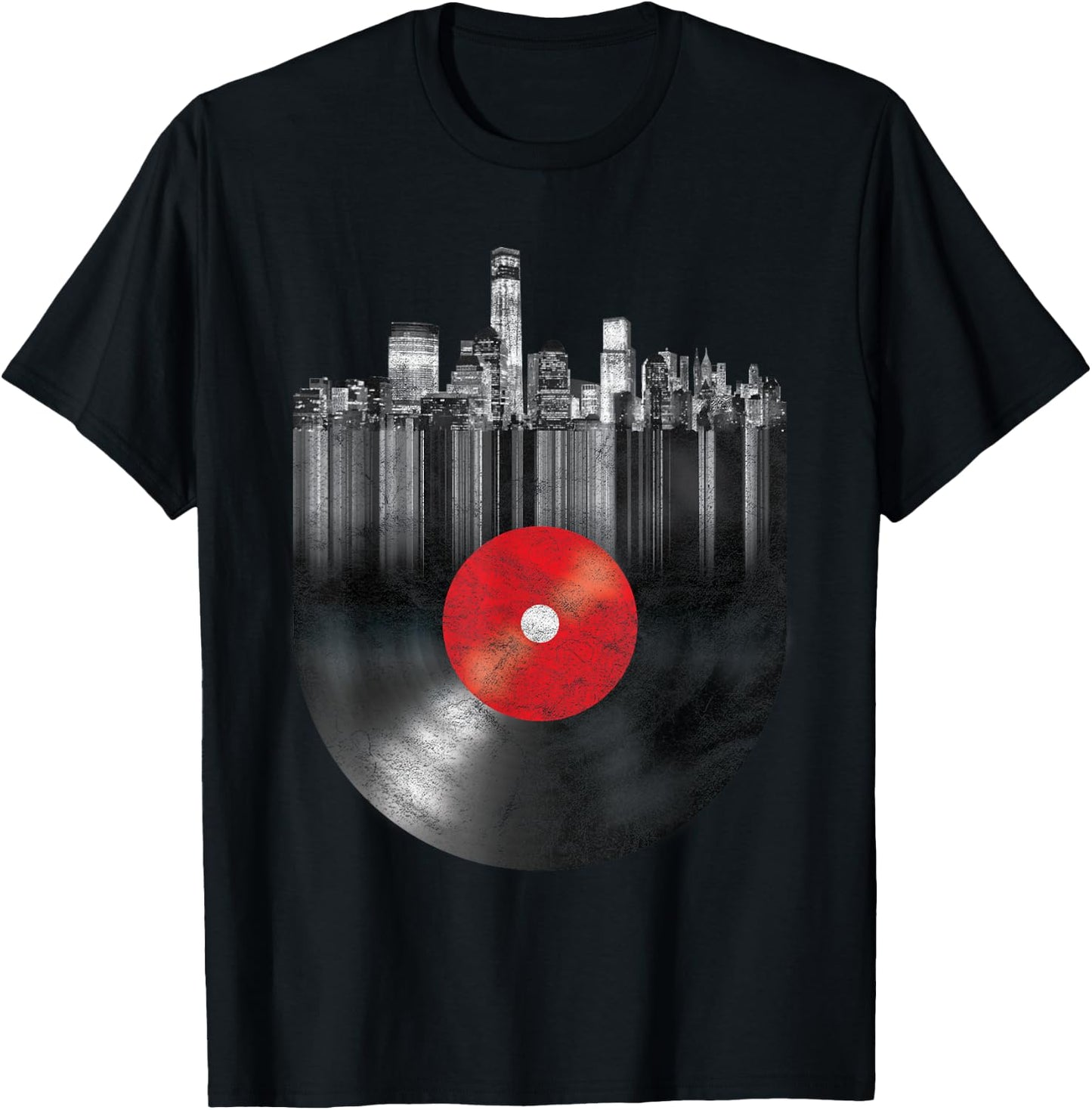New York City Skyline Vinyl Record NYC Big Apple Turntable T-Shirt - T-Shirt | Black