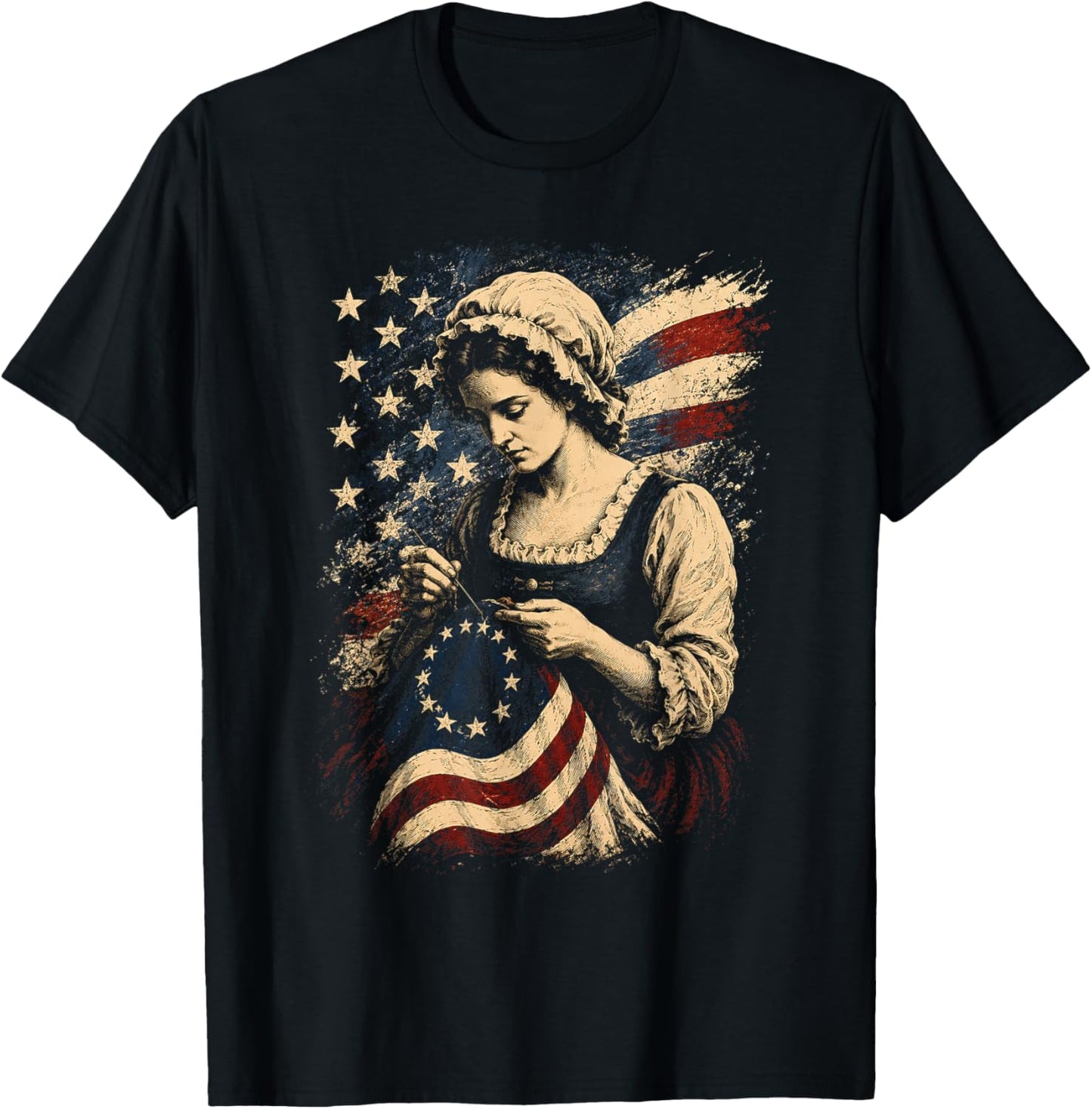 Betsy Ross Flag Funny Sewing First American Flag Design T-Shirt - T-Shirt | Black