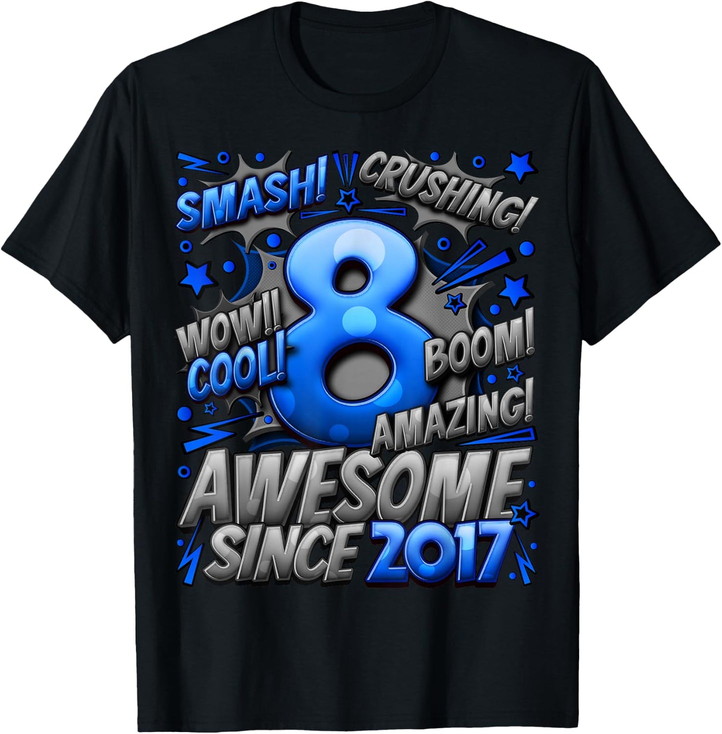 New Comic Style Birthday Gifts 2025 For Boys 8 Year Old Boy Kids Black Small Cotton 70% Polyester 30% Short Sleeve T-Shirt - T-Shirt | Black