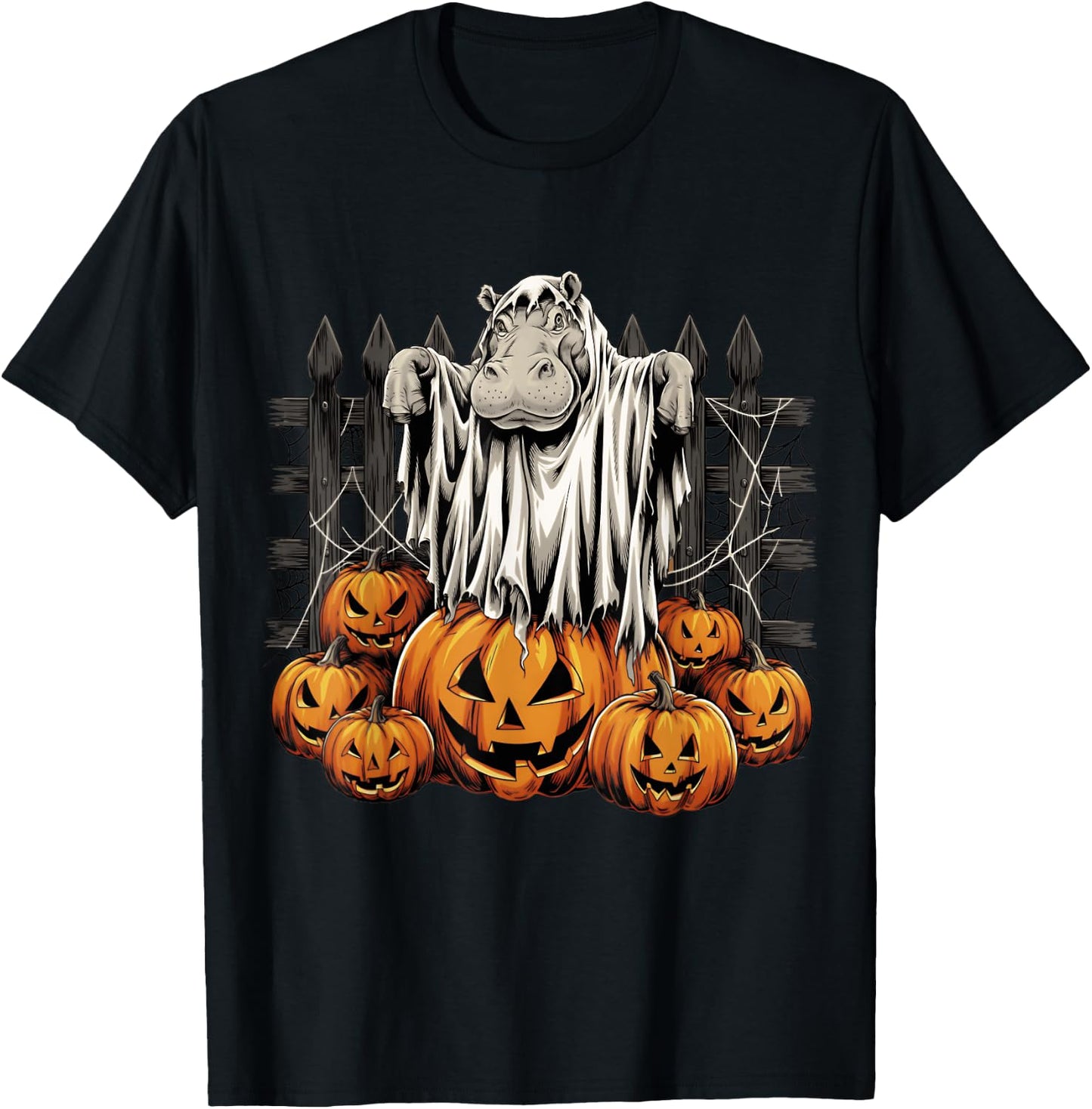 Halloween Hippo Ghost and Pumpkins Costume T-Shirt - T-Shirt | Black