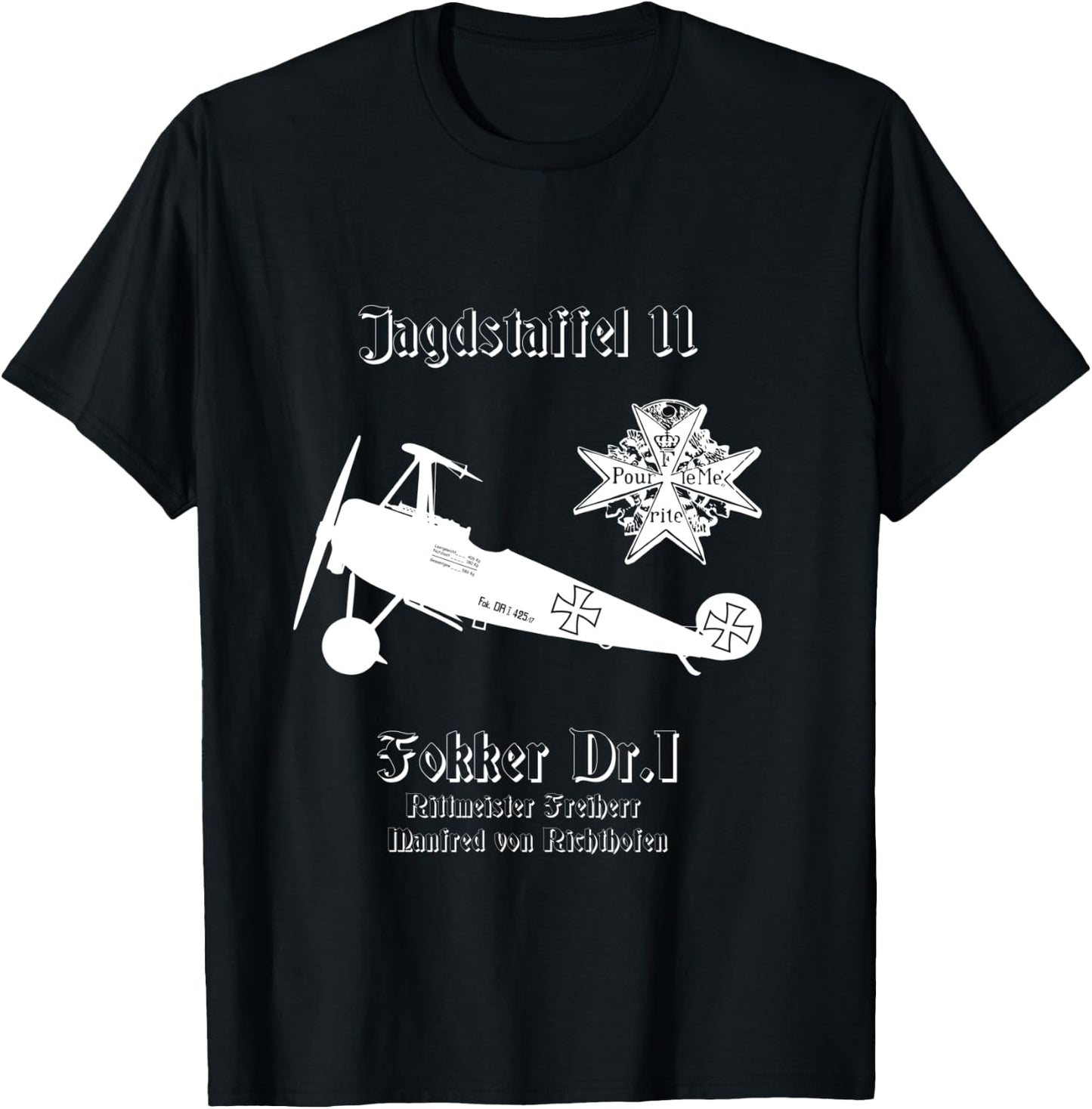 Jasta 11 Fokker DR.I German Triplane Dreidecker Richthofen T-Shirt - T-Shirt | Black