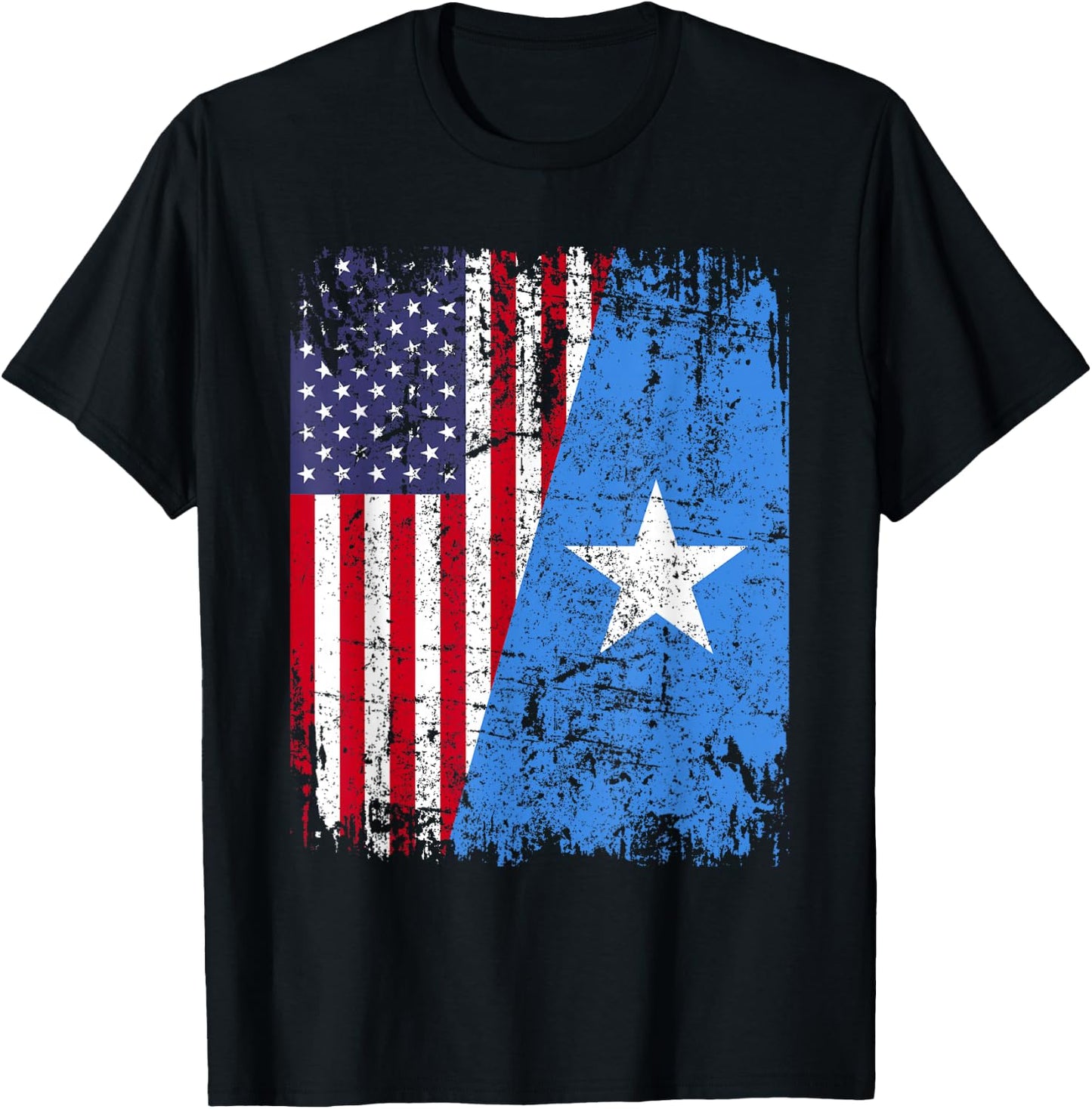 SOMALI ROOTS | Half American Flag | SOMALIA T-Shirt - T-Shirt | Black