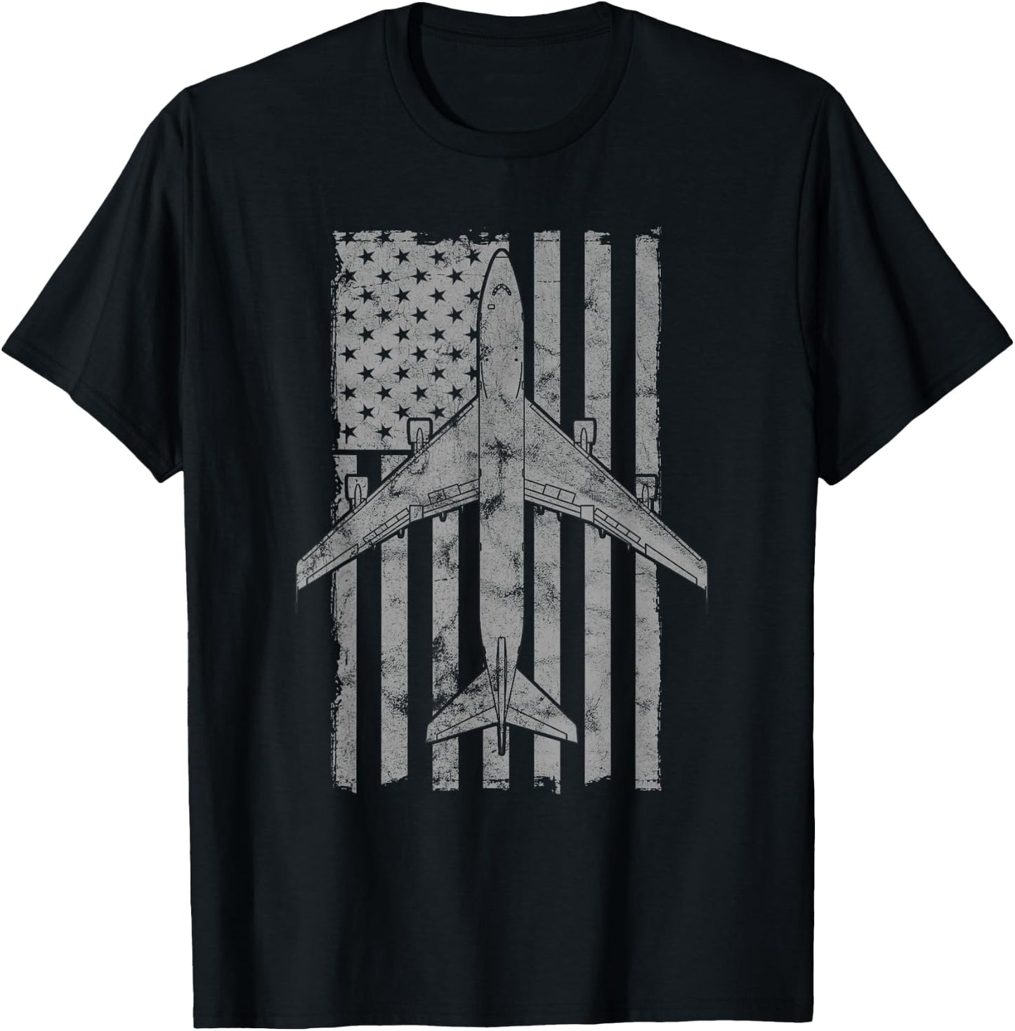 Designed For Flight 747 Jumbo Jet Vintage Flag Pilot T-Shirt - T-Shirt | Black
