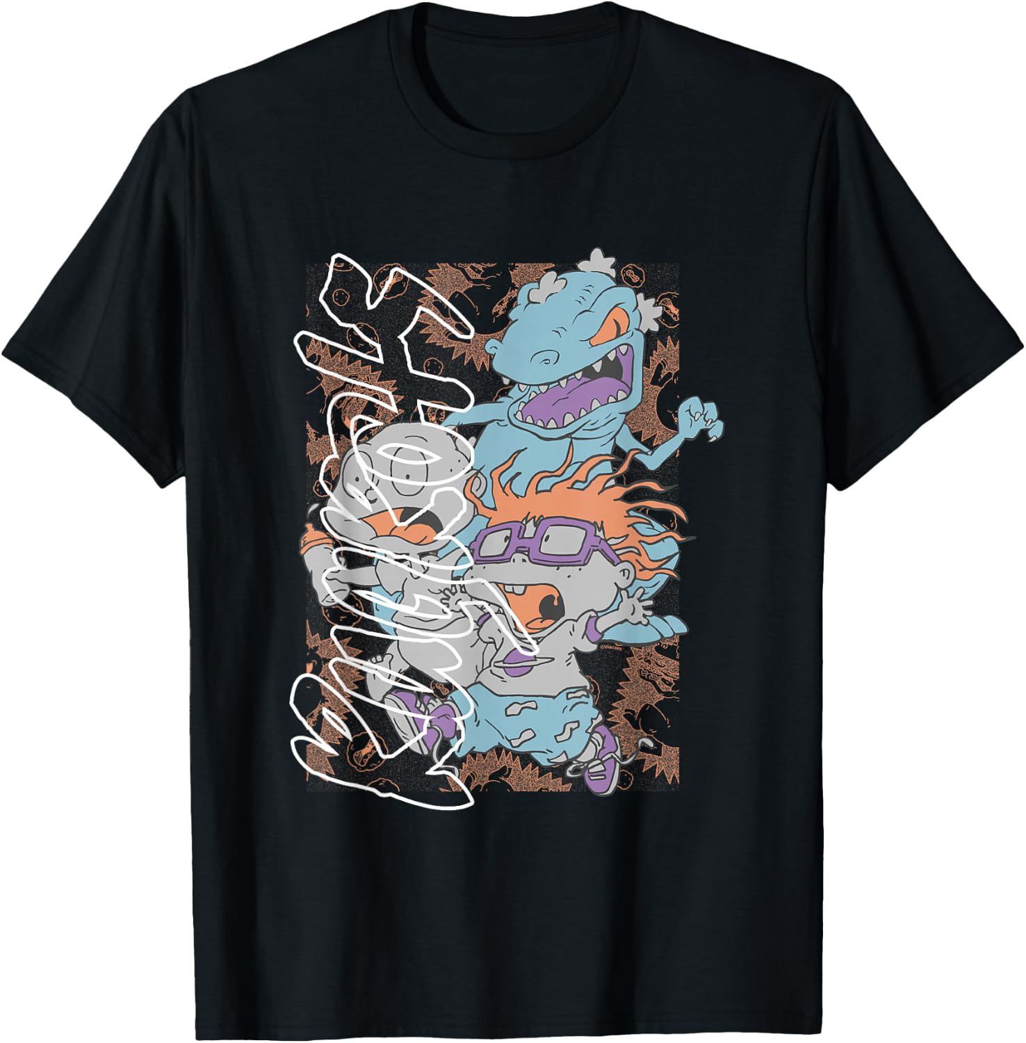 Rugrats Running From Reptar Tommy & Chuckie Retro Poster T-Shirt - T-Shirt | Black