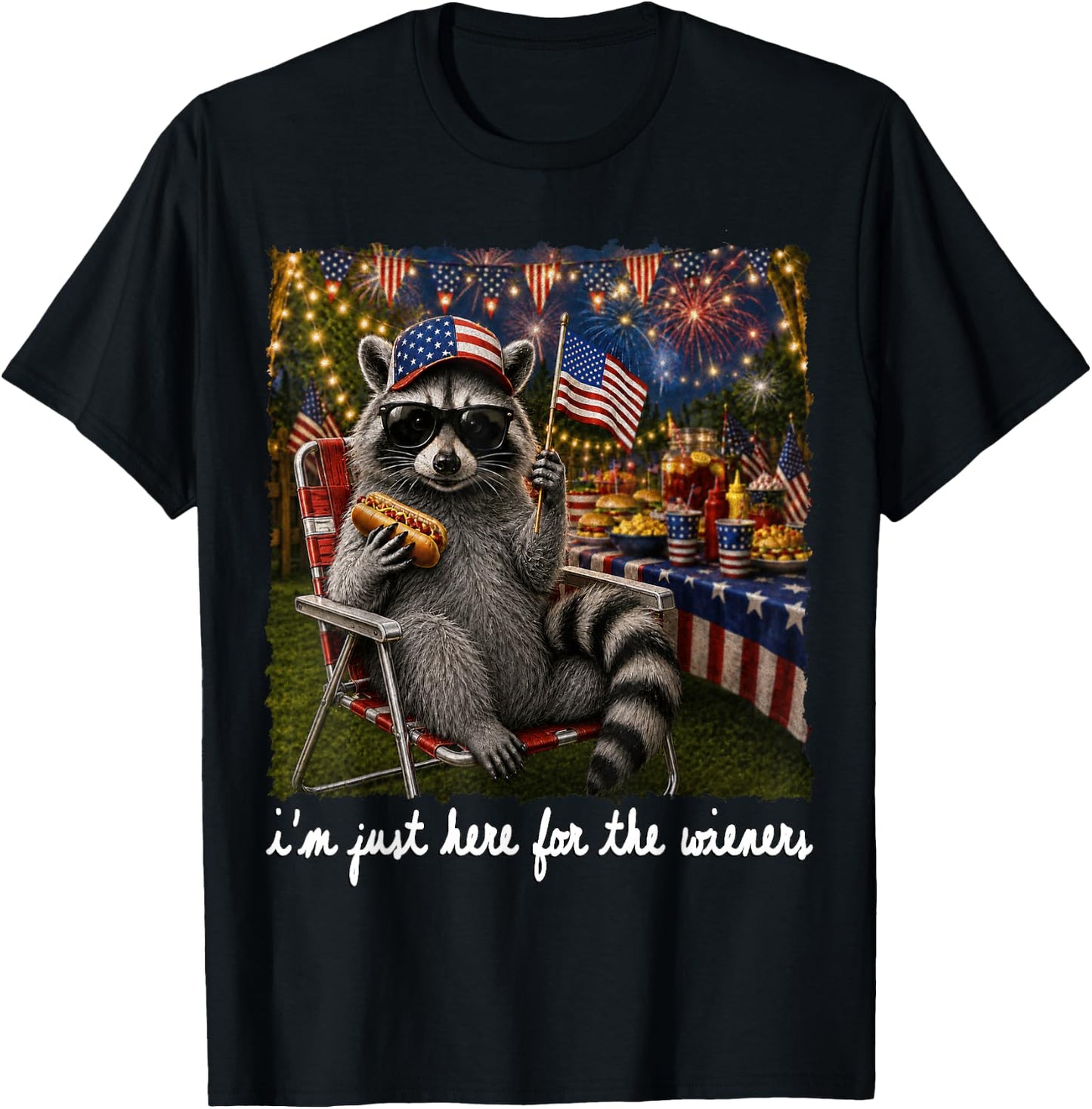 I'm Just Here for The Wieners Feral Raccoon 4th of July Kids T-Shirt - T-Shirt | Black