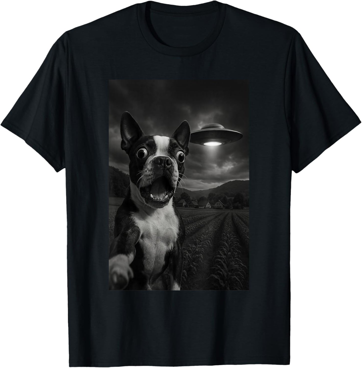 Boston Terrier UFO Encounters Selfie T-Shirt - T-Shirt | Black