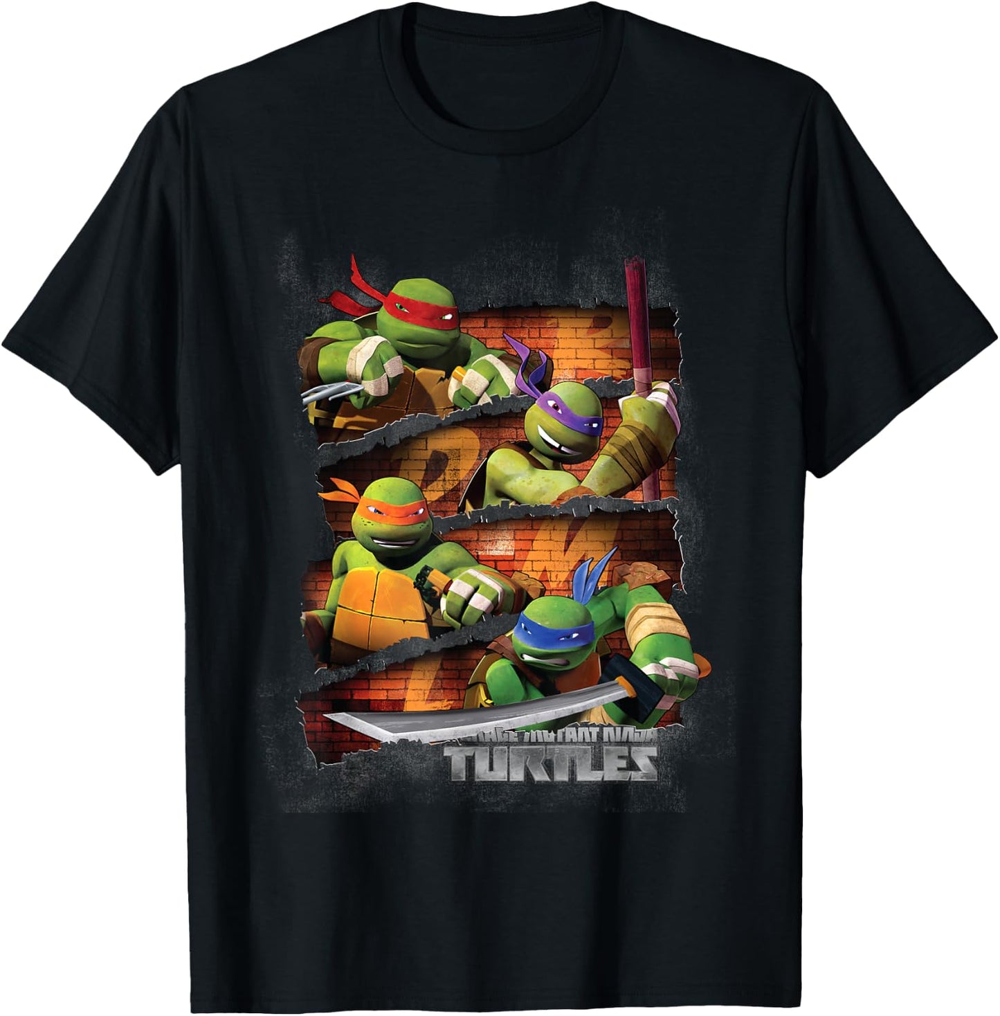 TMNT 4 Turtle Slice With Weapon T-Shirt - T-Shirt | Black