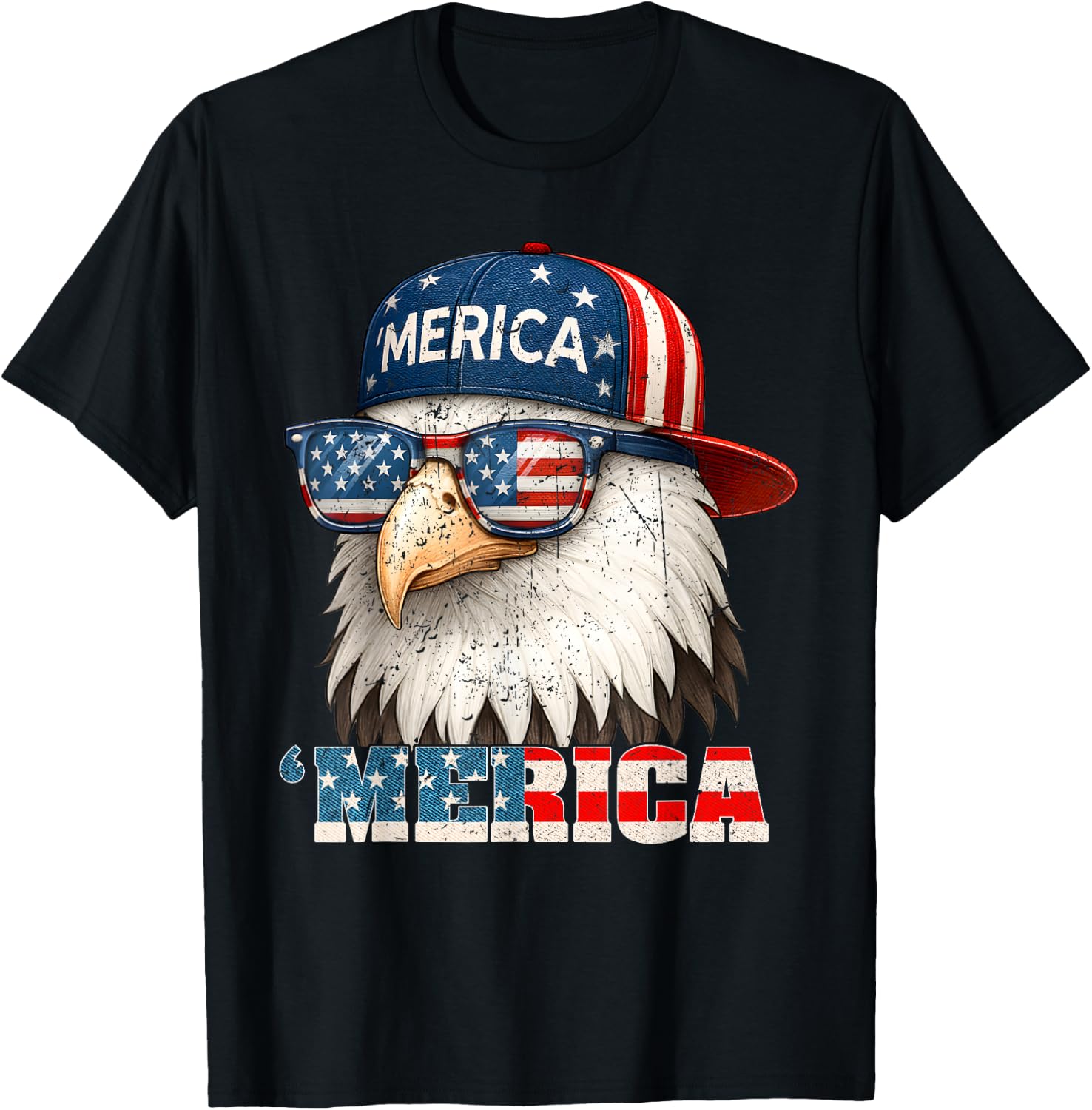 America Bald Eagle US American Flag Patriotic 4th of July T-Shirt - T-Shirt | Black