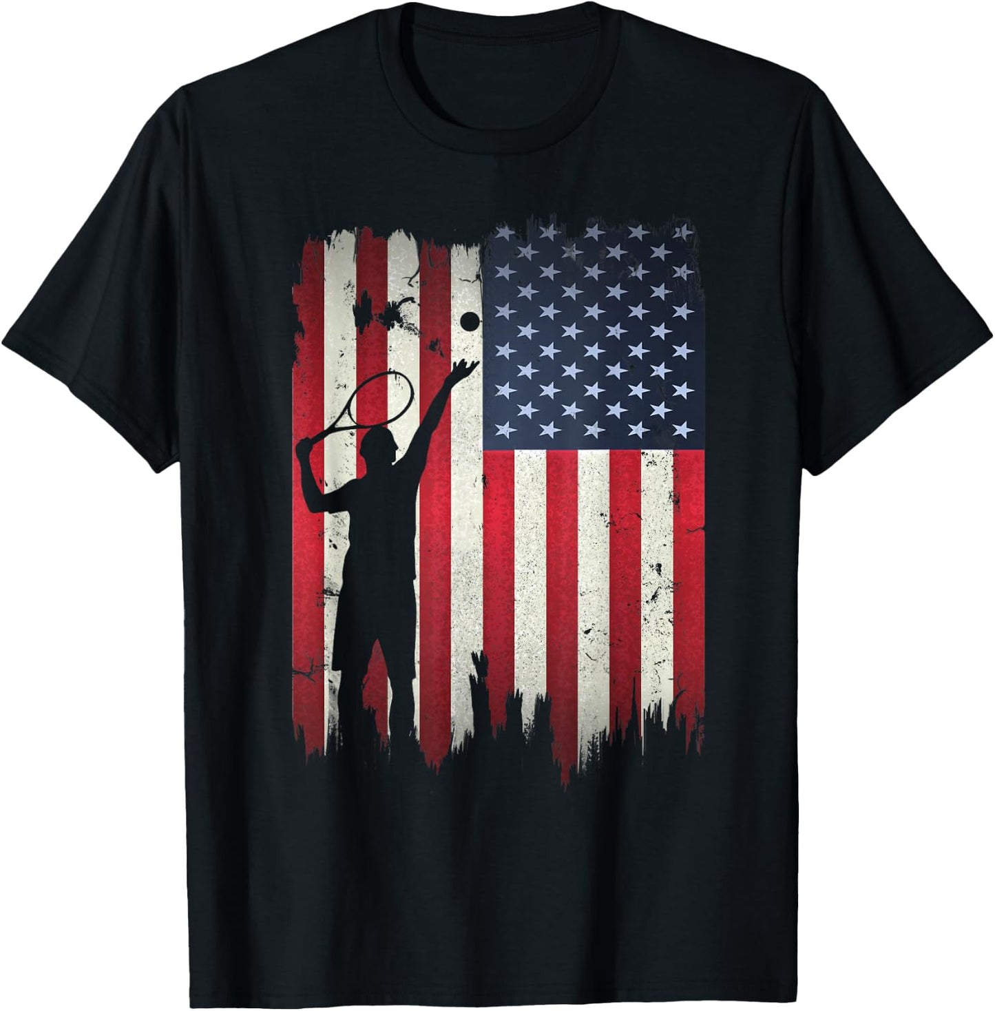 Tennis USA American Flag 4th of July Patriotic Sports Women Kids Men T-Shirt - T-Shirt | Black