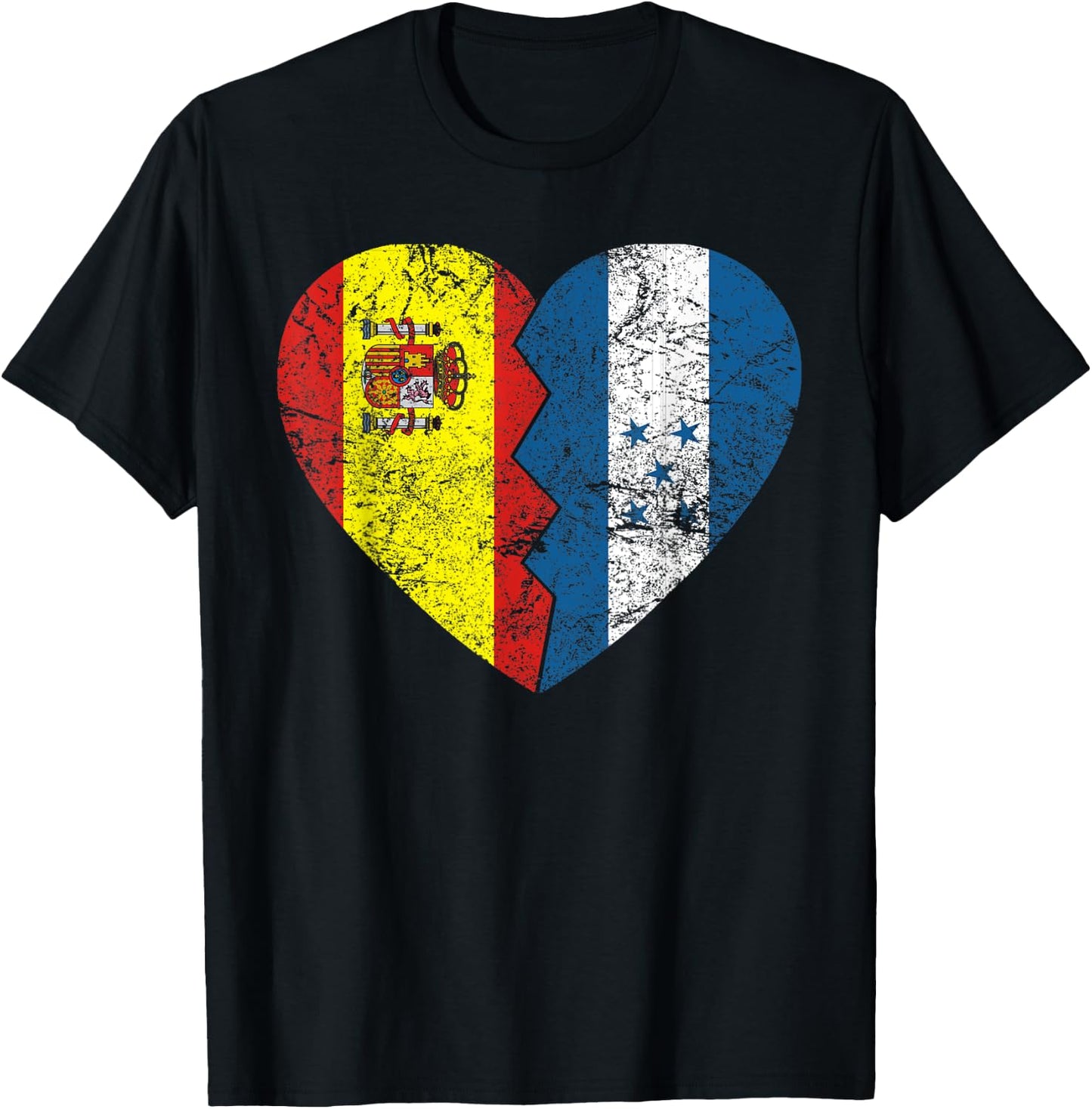 Spanish Honduran Flags Heart | Honduras Spain Roots Vintage T-Shirt - T-Shirt | Black