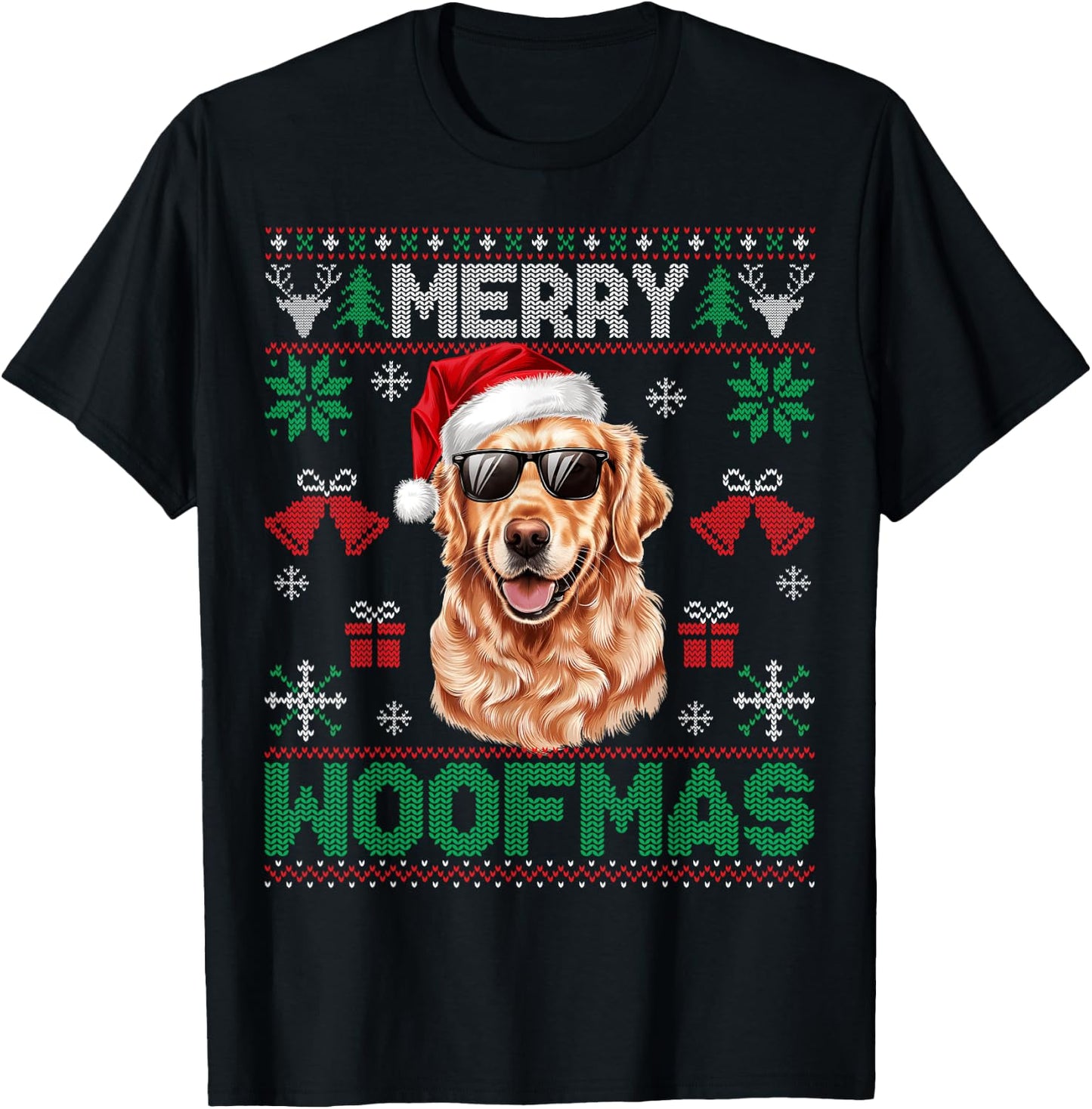 Golden Retrievers Merry Christmas Woofmas Dog Lover Mom Dad Men Women Kids T-Shirt - T-Shirt | Black