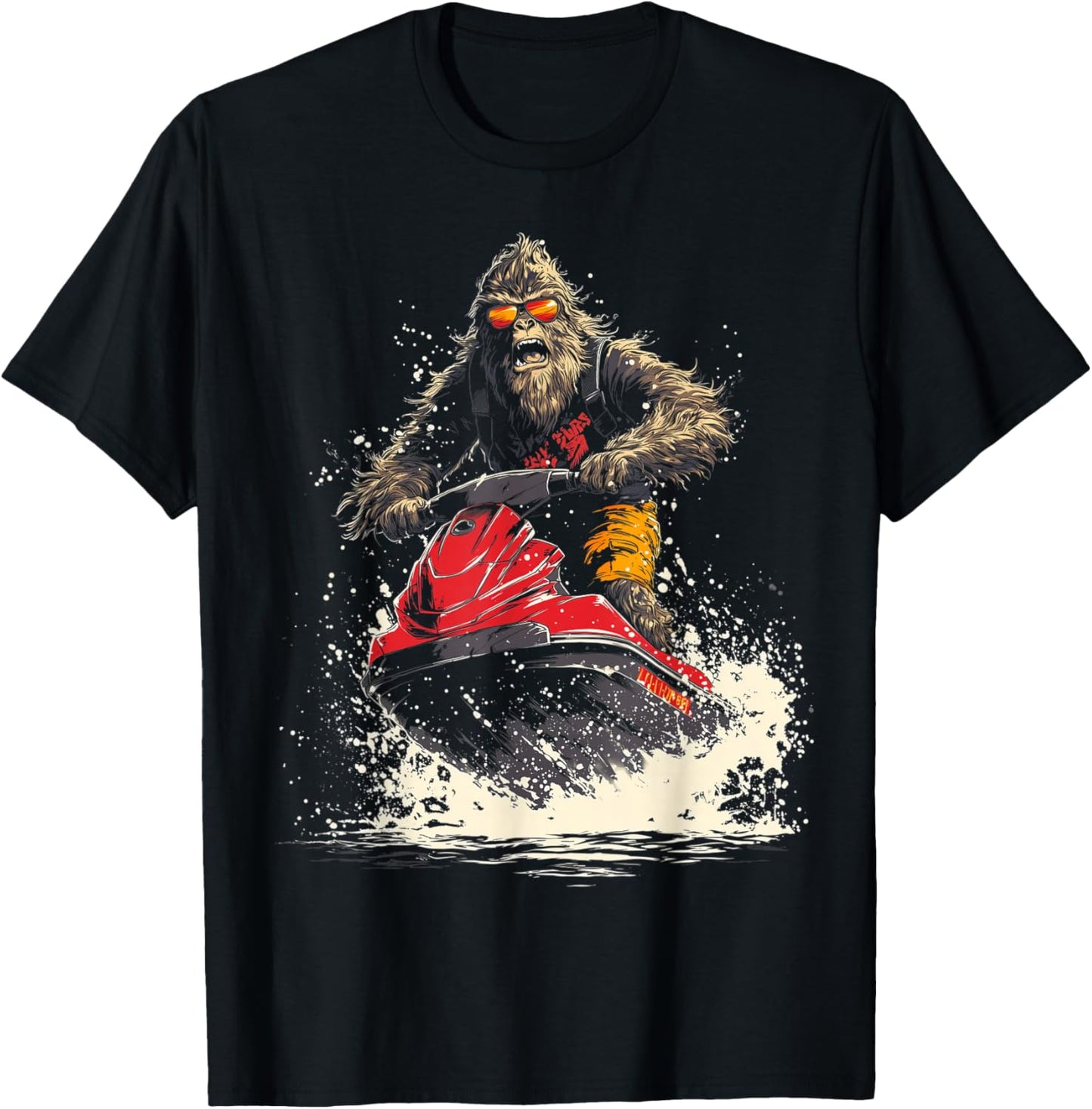 Bigfoot Riding Jet Ski Funny Jetski T-Shirt - T-Shirt | Black